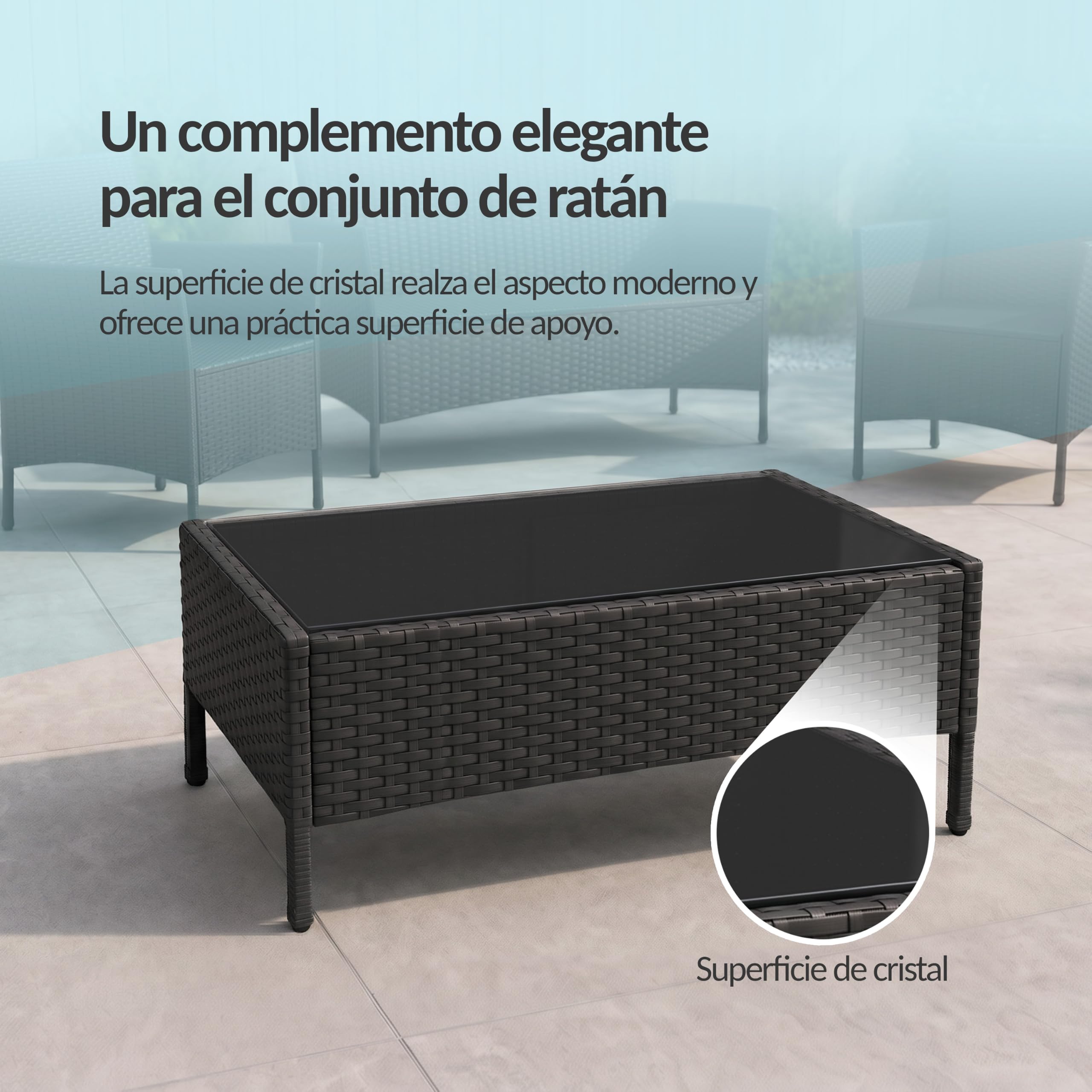 POKAR Conjunto Jardín Ratán Negro con Cojines de Asiento Antracita
