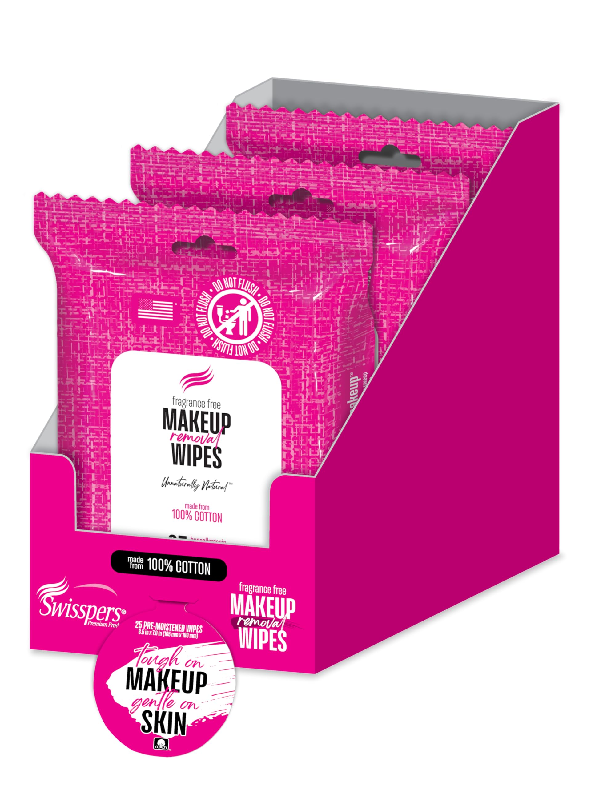 Swisspers Premium Makeup Remover Wipes – 25 Count (Pack of 3) – 100% Cotton – Soft, Gentle, and Effective Wipes for Effortless Makeup Removal