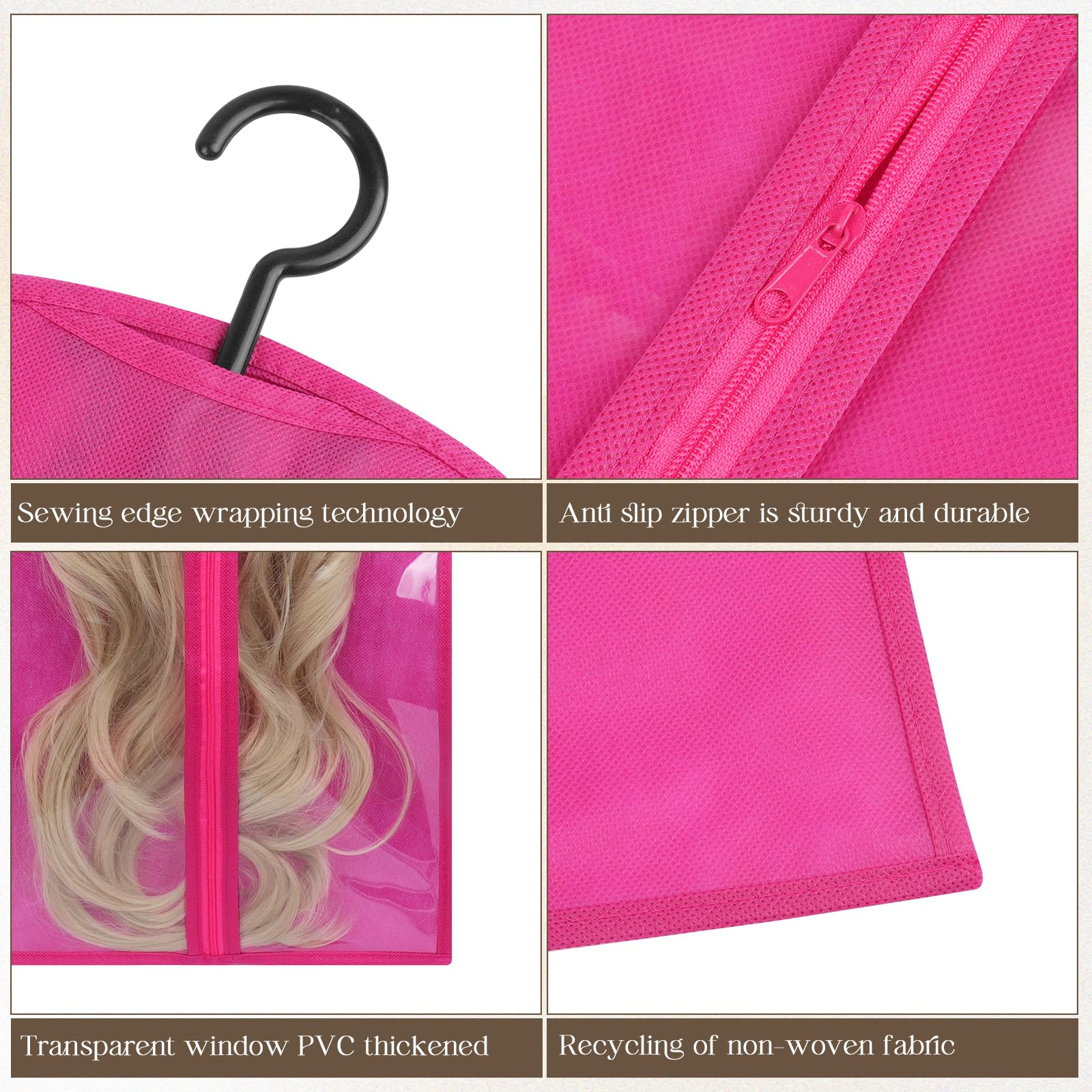 2PCS Long and 2PCS Short Extra Long Hair Extension Holder wig bag wig storage for Multiple Wigs (Red), 30cm * 60cm and 30cm*40cm - Image 3
