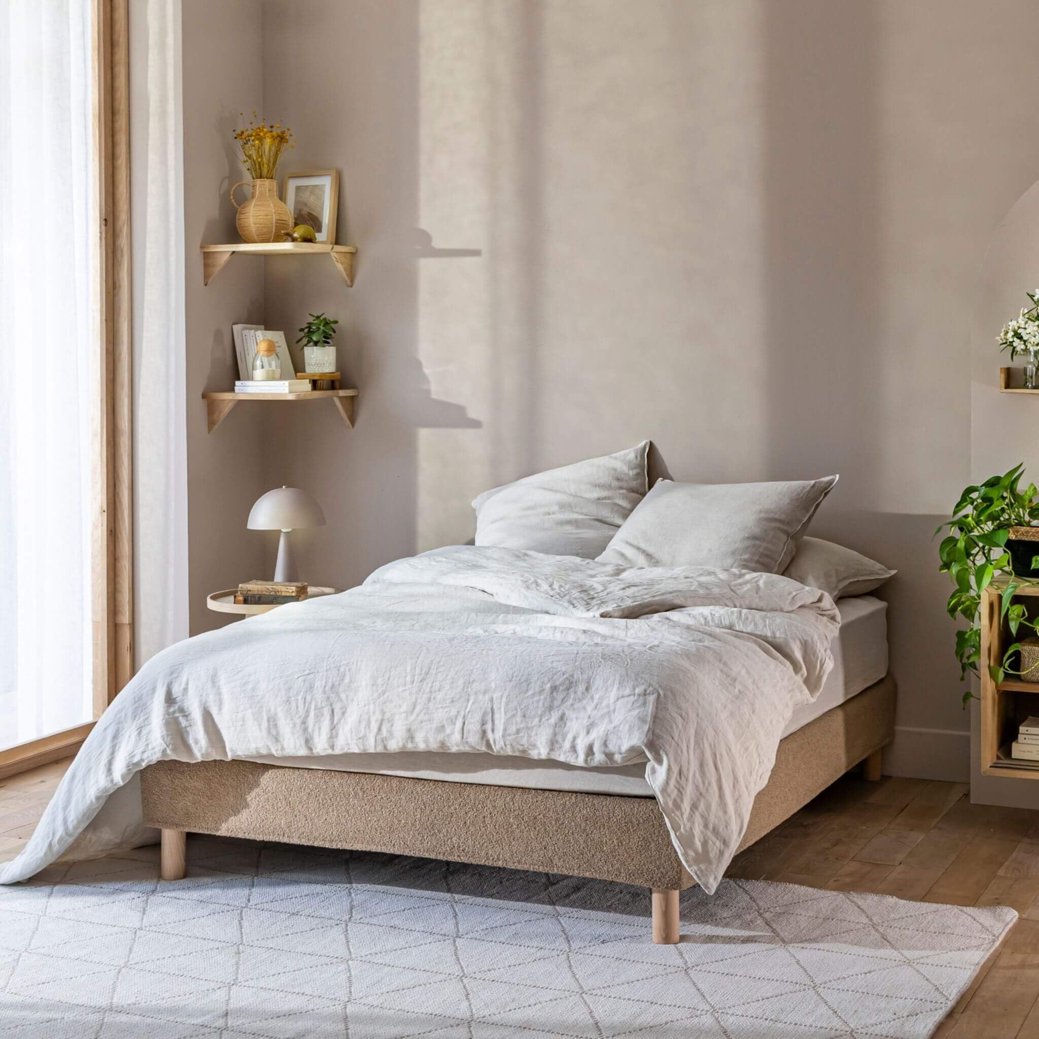 Cache-sommier Bouclette intégral Beige 160x200