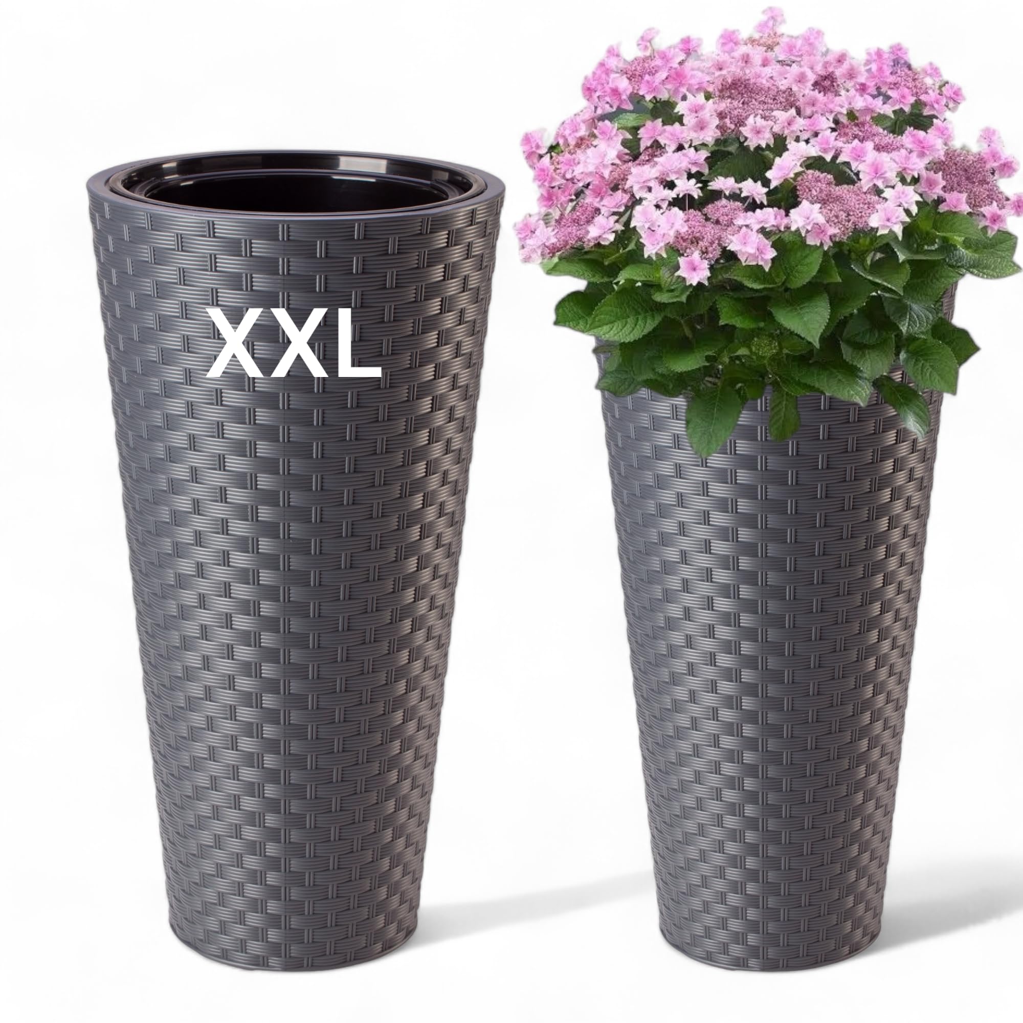 Zanvic Vaso Rotondo In Plastica Effetto Ratan – Per Esterno/Interno, Con Inserti, Capacità 8 Litri, Colore Ocra Scuro - 5
