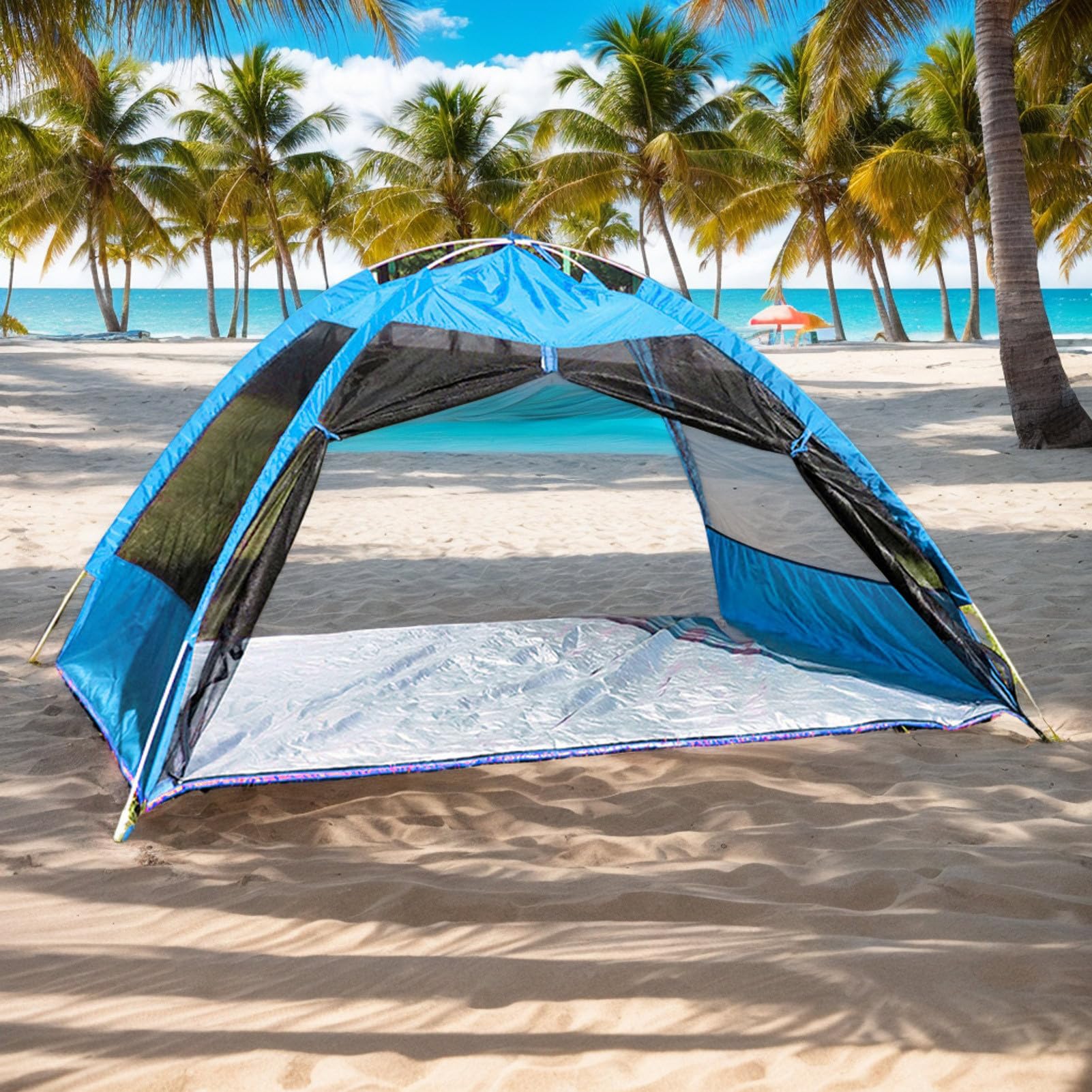 Abri de Plage Tente De Camping avec De Plage UPF 50 | Zone D'Portable Canopée Installation Facile Pare Pour 3/4 Personnes Randonnée Vacances Camping Accessoires Pêche Été Jardin