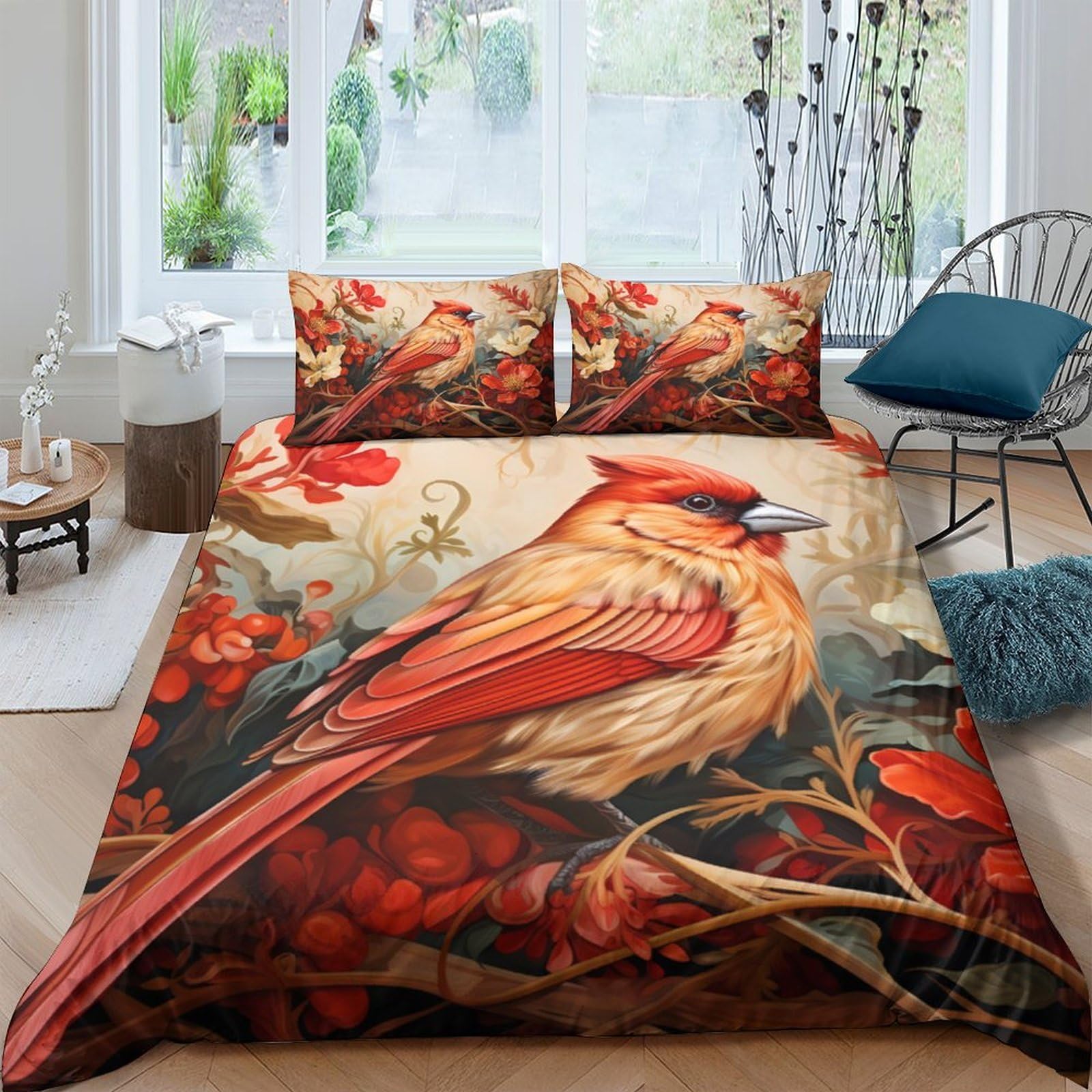Ctjqhvkz Style-4 3D Printed Red Cardinal Bird Fitted Sheet Microfiber Soft Breathable Autumn Branches Bed Cover For Bedroom Guestroom Decor Single（135X200cm）