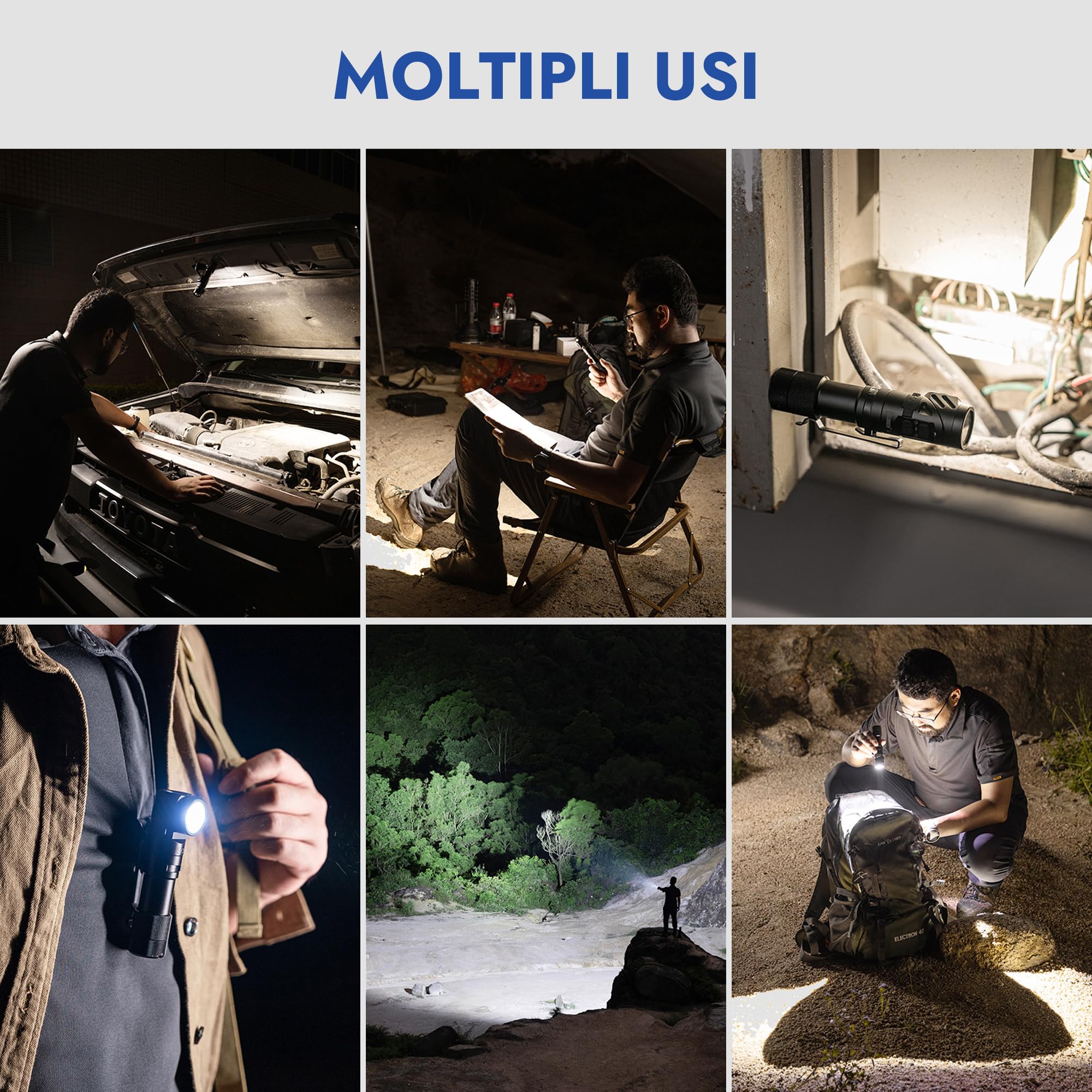 WUBEN L1 Torcia LED Ricaricabile, Torcia LED Potente Professionale 2000 Lumens Alta Potenza, Doppia Sorgente Luminosa Torcia Tattica Militare, IP68 Impermeabile Flashlight per Campeggio Trekking(P9)