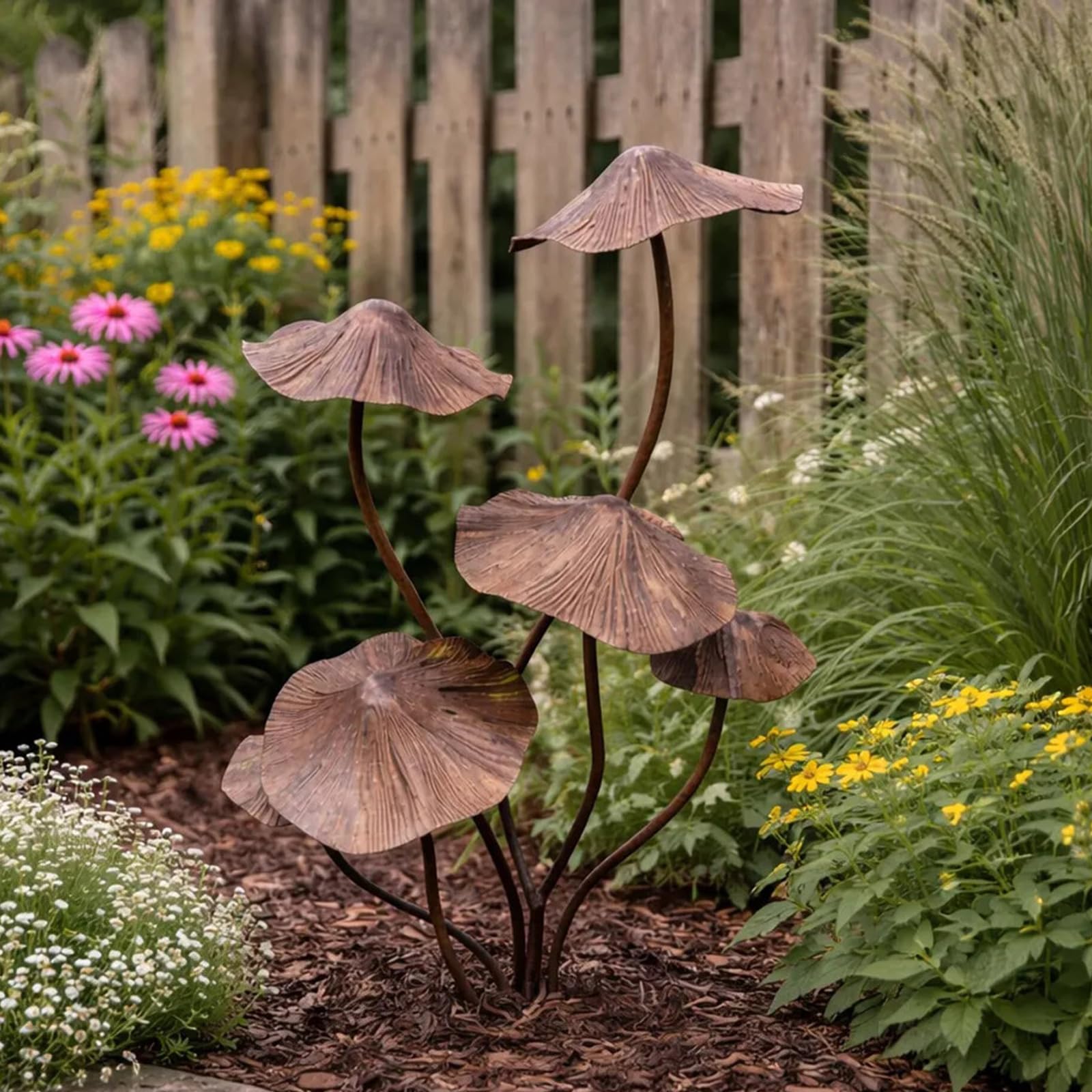 Antico Fungo di Ferro Scultura Giardino Palo Decorazione Esterna Pezzo di Arte Stili Antichi Fungo Giardino P