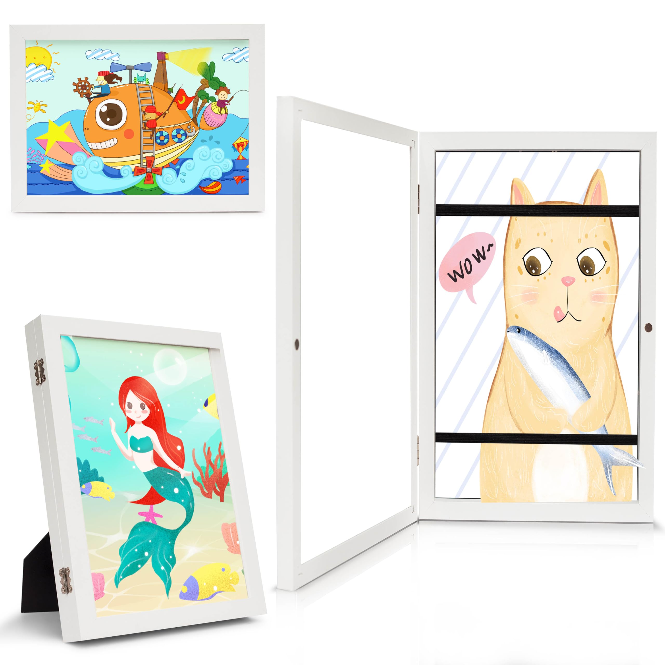 farout! Kinder Kunst Bilderrahmen Din A4 für Kinderzeichnungen, Rahmen aufklappbar, Kinderkunst Rahmen austauschbare Bilder, Ideal für Kinderbilder Kunstprojekte. (Weiß Set of 3)