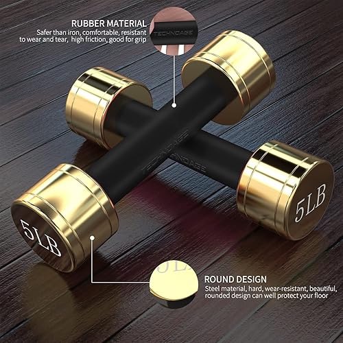 Vista 4 de Conjuntos de mancuernas redondas TECHNOAGE con mango de acero, cubierta de mango de goma de neopreno inolora Negro-1