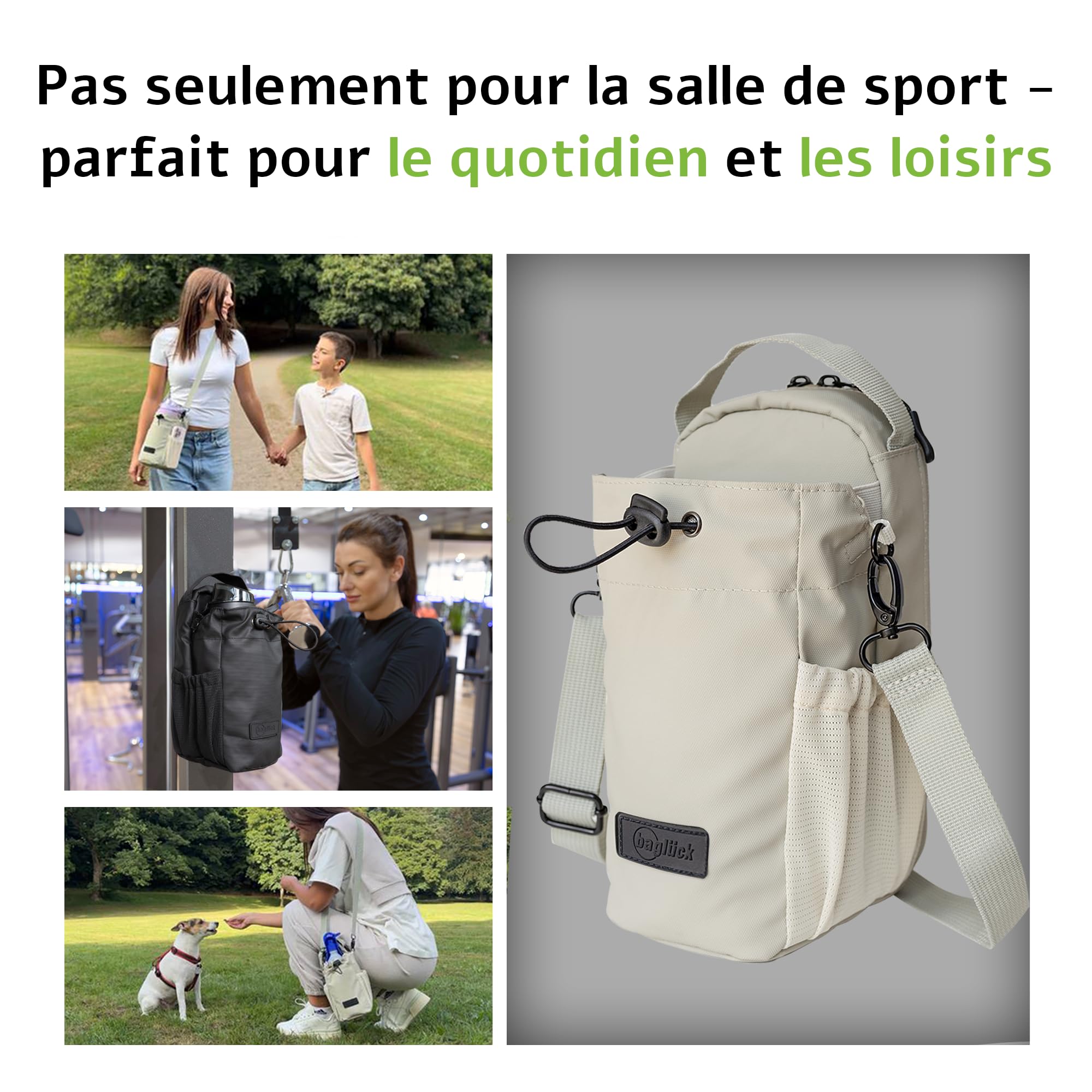 Sac de Sport magnétique avec Porte-Bouteille 1,5L – Sac Gym Fitness Homme Femme, Beige