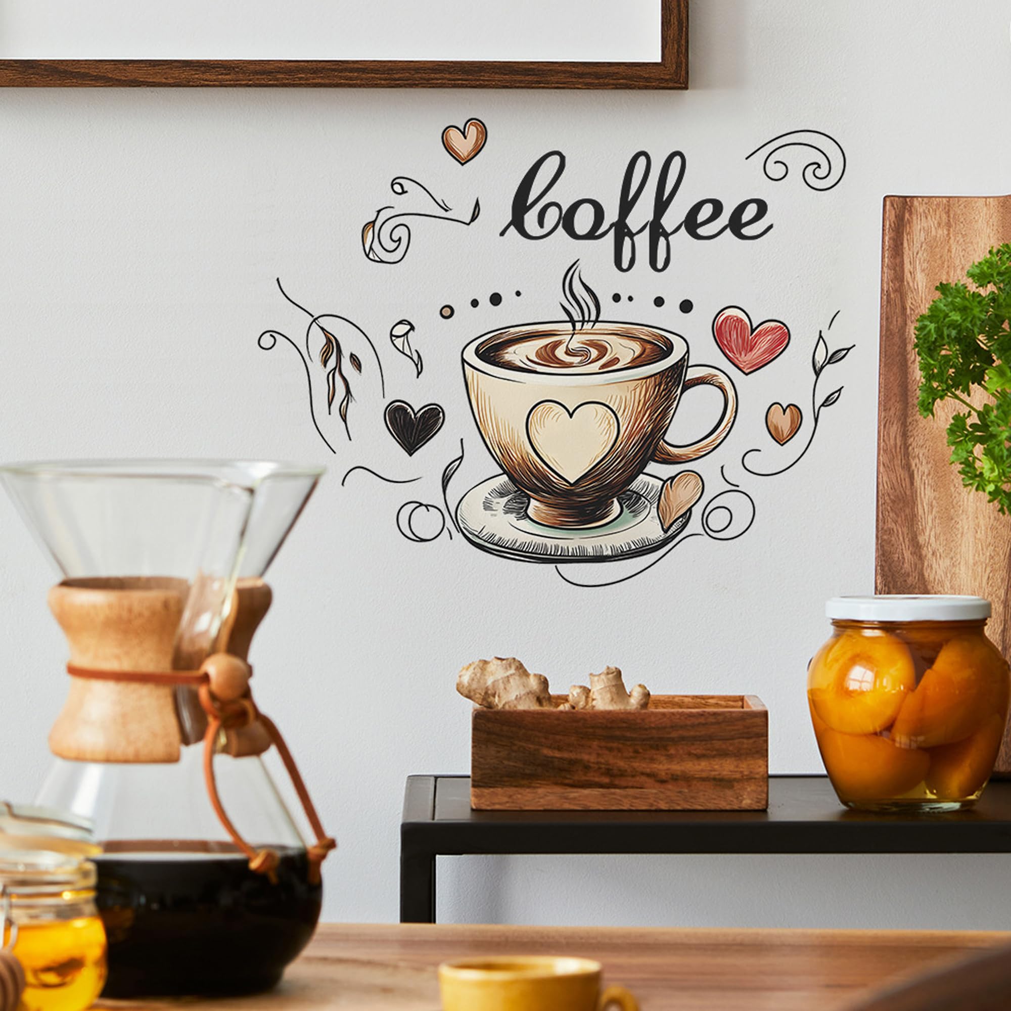 duoyif Adesivi Murali Tazza di Caffè, Coffee Time Decorazione Murale per Cafe Bar Cucina Ristorante Ufficio Caffetteria (a
