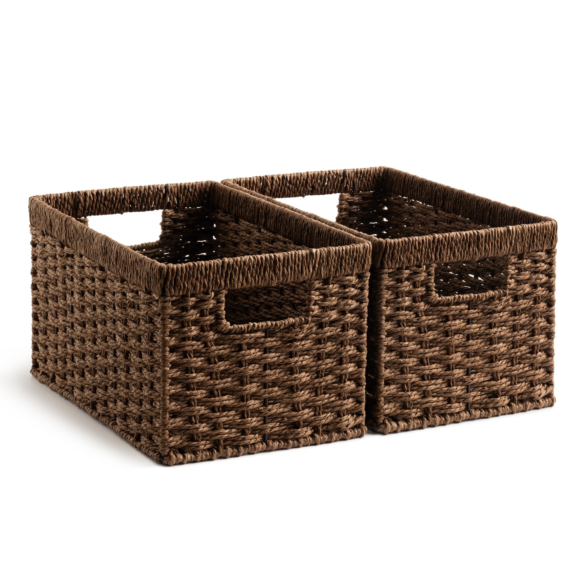 storageworks round paper rope storage baskets, rectangular wicker baskets with built-in handles, medium, 2-pack