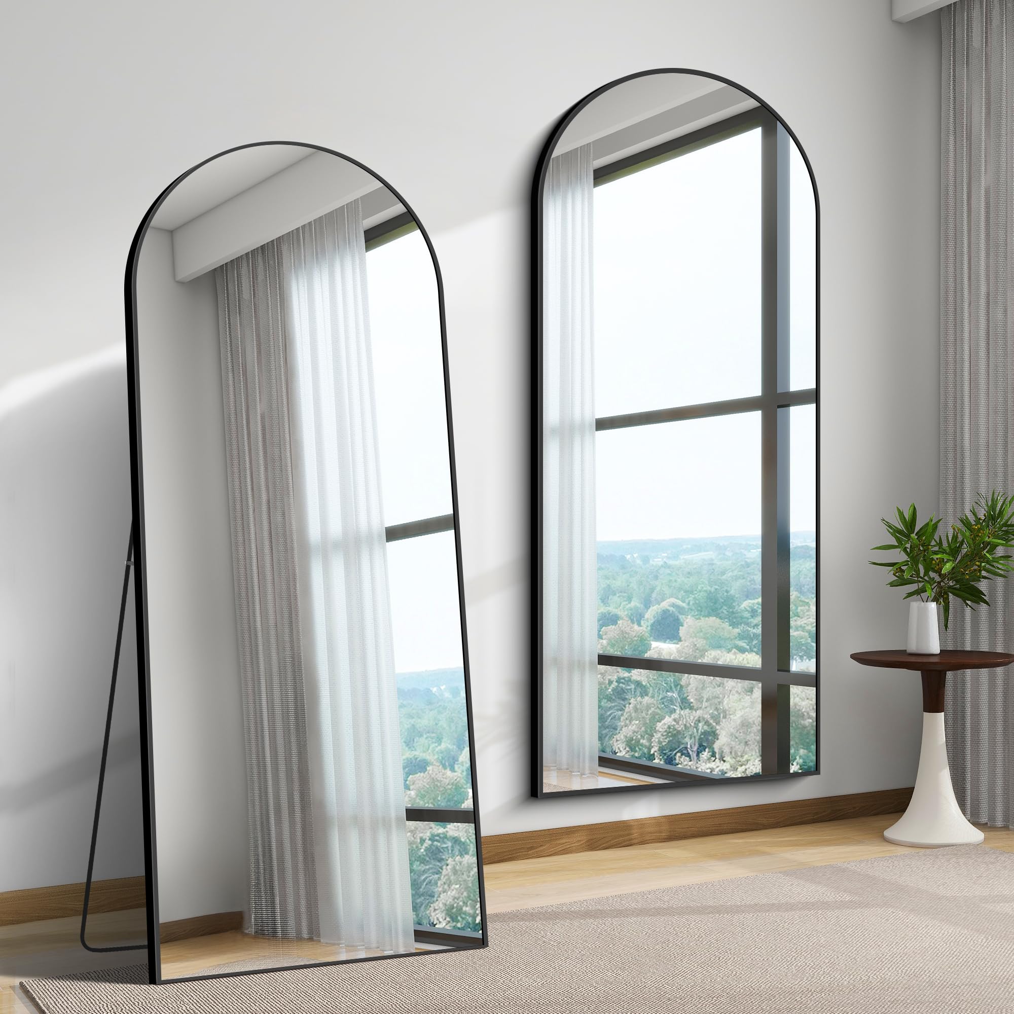 WOLIBEER Großer Ganzkörperspiegel 179x65 cm XXL Standspiegel und Wandspiegel mit Schwarzem Aluminiumrahmen Sicherer Stabiler Deko-Spiegel für Wohnzimmer Schlafzimmer Flur Schmink