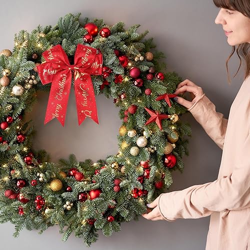 Miniatura 5 de Cinta de Navidad de 50 yardas, de 1.5 pulgadas, con alambre, cinta de satén de grogrén rojo con purpurina ancha para fiestas de Navidad, envoltura