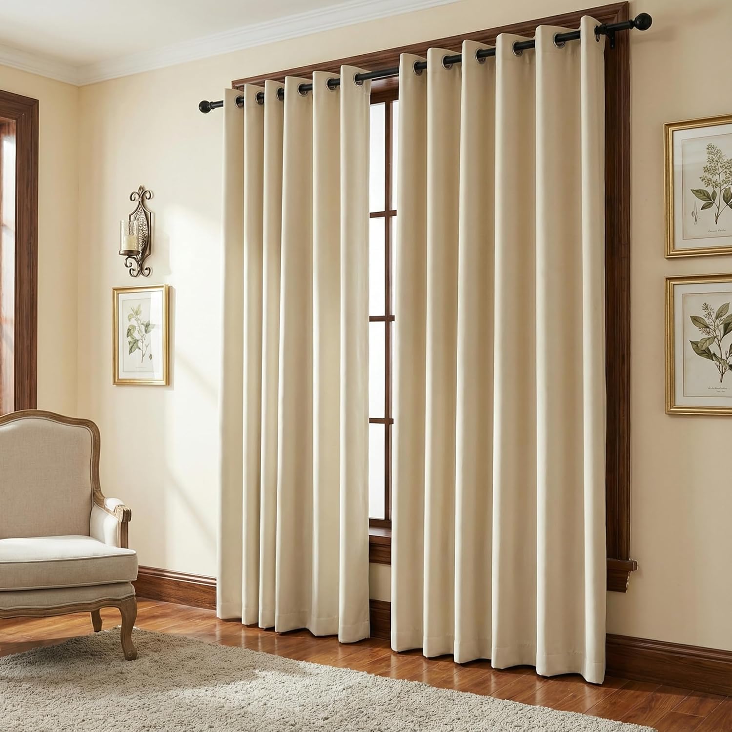 Light Blocking Curtains Double-Sided Linen Insulated Thick Curtains for Living Room and Bedroom, Metal Buckles 96Inch Long Room Darkening Window Curtains -2 Panels(White, 51W*96L, Abstract)