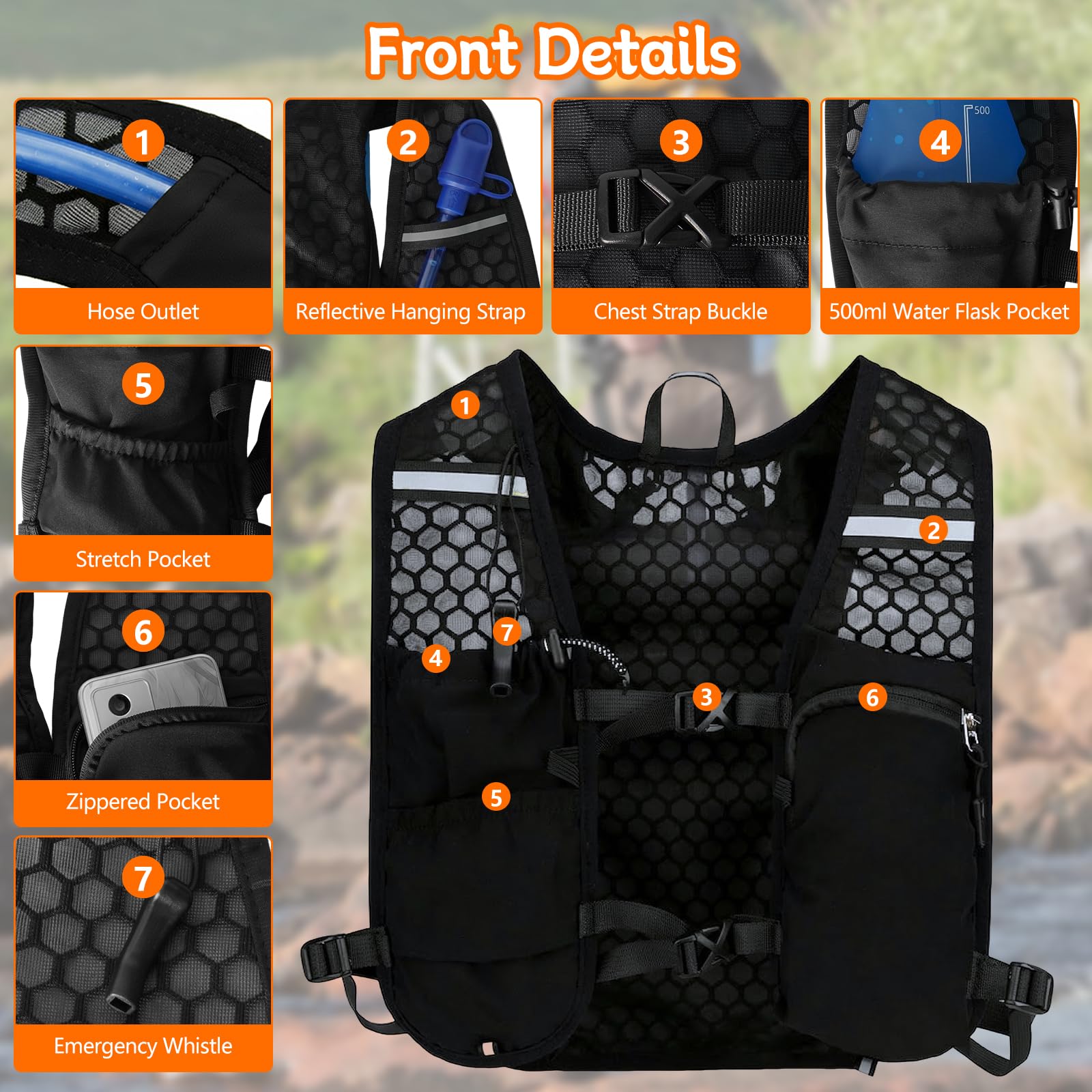 Chaleco Running, Mochila de Correr para Hombre y Mujer, Mochila Hidratación Ligero con Bolsa Agua 2L & Botella 500ml, Chaleco Hidratación Trail para Correr Trail Marathoner Running