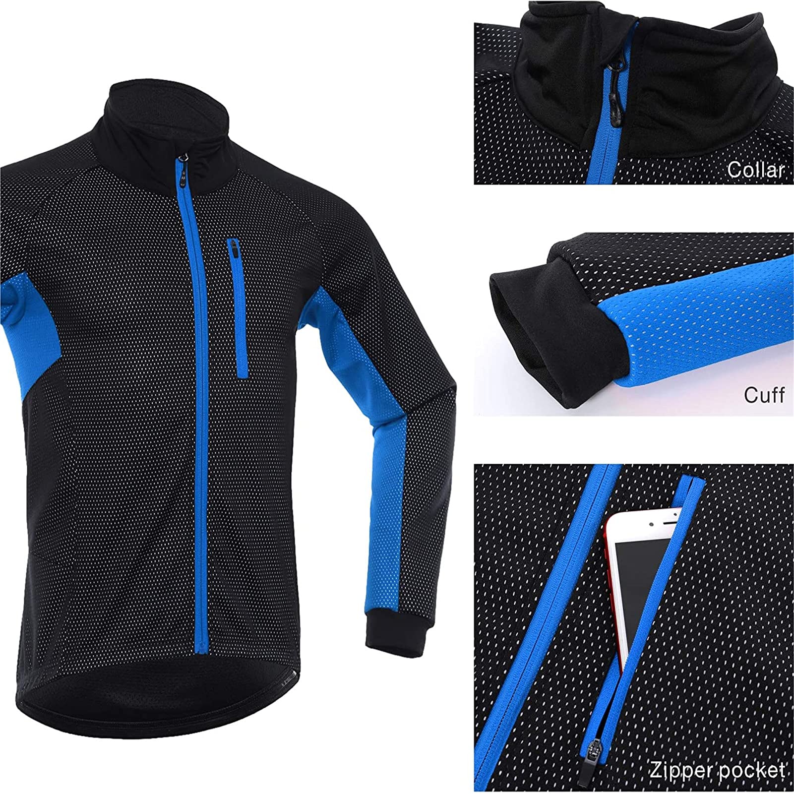 Chaqueta Térmico Ciclismo Bicicleta Running Deportes a Prueba de Viento para Hombres Mujeres, Ropa Reflectante Deportiva