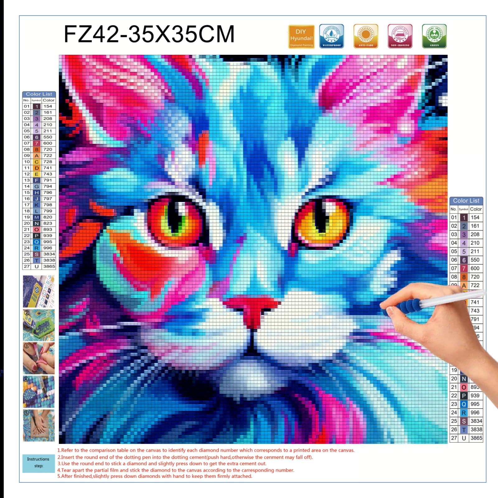 Amazon.com: Rainbow Color Animal Cat 5D Diamond Art Painting Full