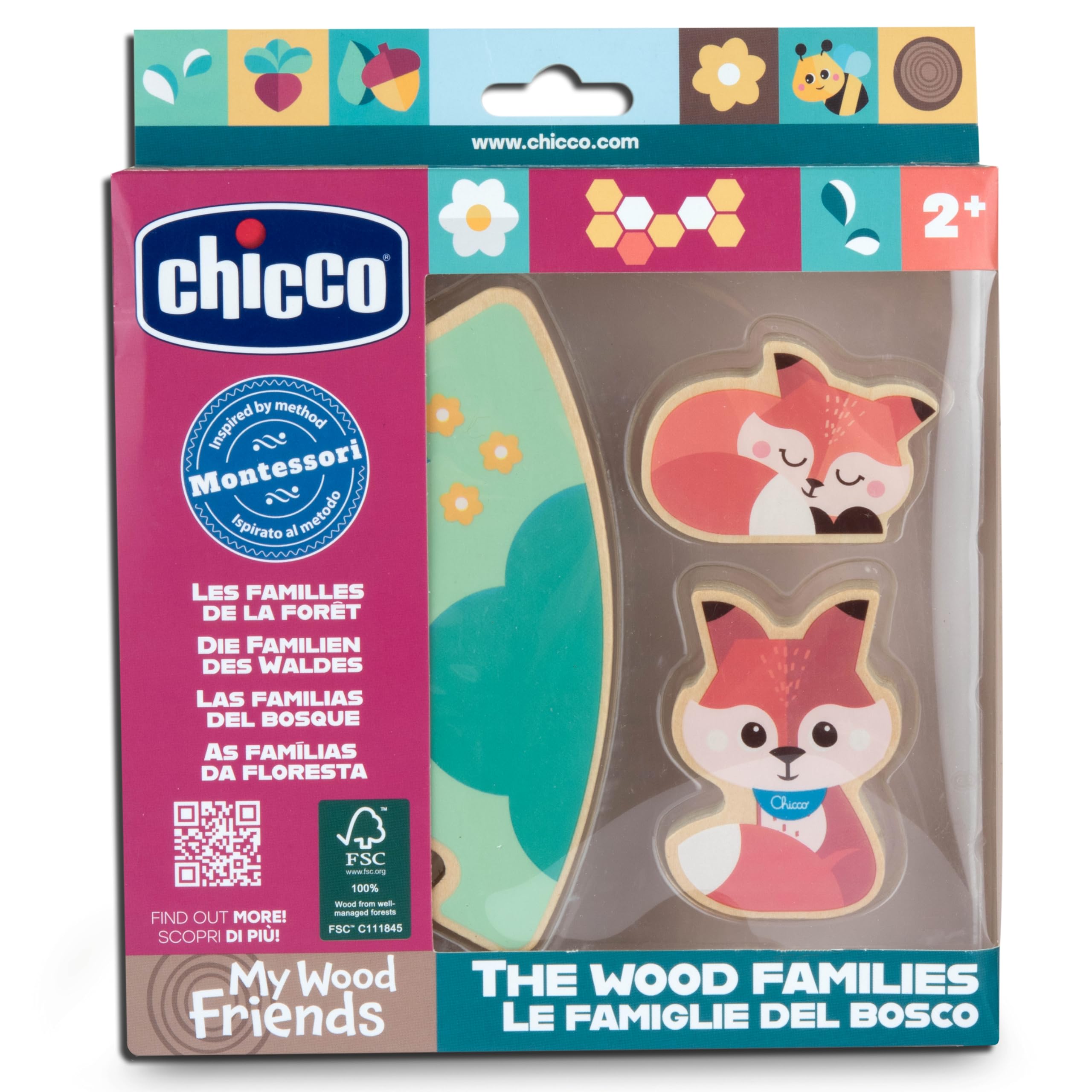 Chicco, Personaggi Collezionabili Legno, Gioco Montessori, 2 Volpi, 1 Pezzo di Puzzle, Scopri L'Universo My Wood Friends, Crea Storie, Gioco Bambina e Bambino 2+ Anni, Idea Regalo
