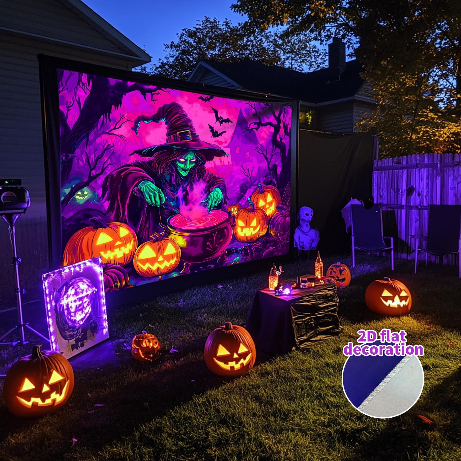 BSFHH Black Light Tapestry – UV Reactive Glow in the Dark Wall Hanging, Spooky Night Scene with Ghosts & Pumpkins, Haunting Home Decor for Parties, Bedroom, or Dorm (Sorceress, 79L x 59W, Unframed)