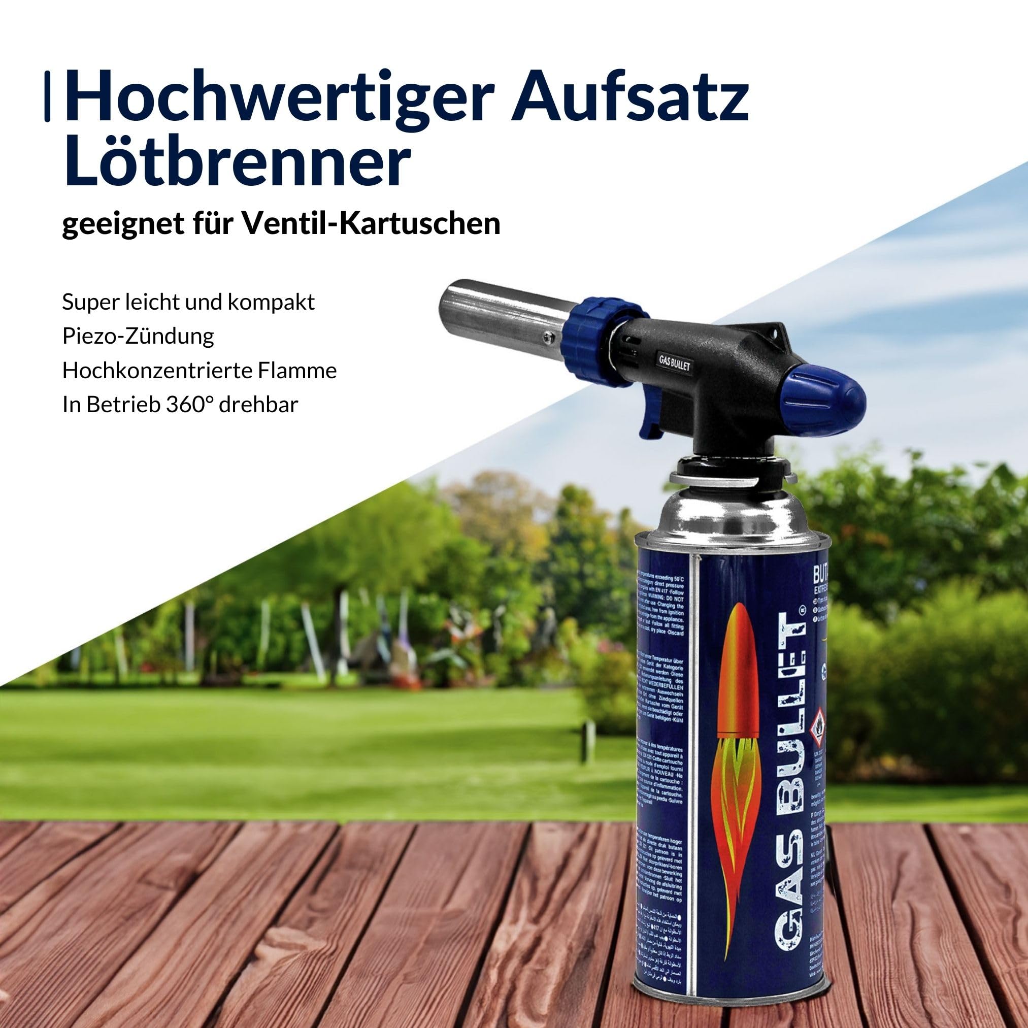 Lötbrenner 360° für Unkrautbrennen, Löten, Flambieren, DIY Projekte | geeignet für Bajonett Ventil Kartuschen (227g) | Schweißbrenner, Bunsenbrenner (Lötbrenner + 28 Kartuschen)