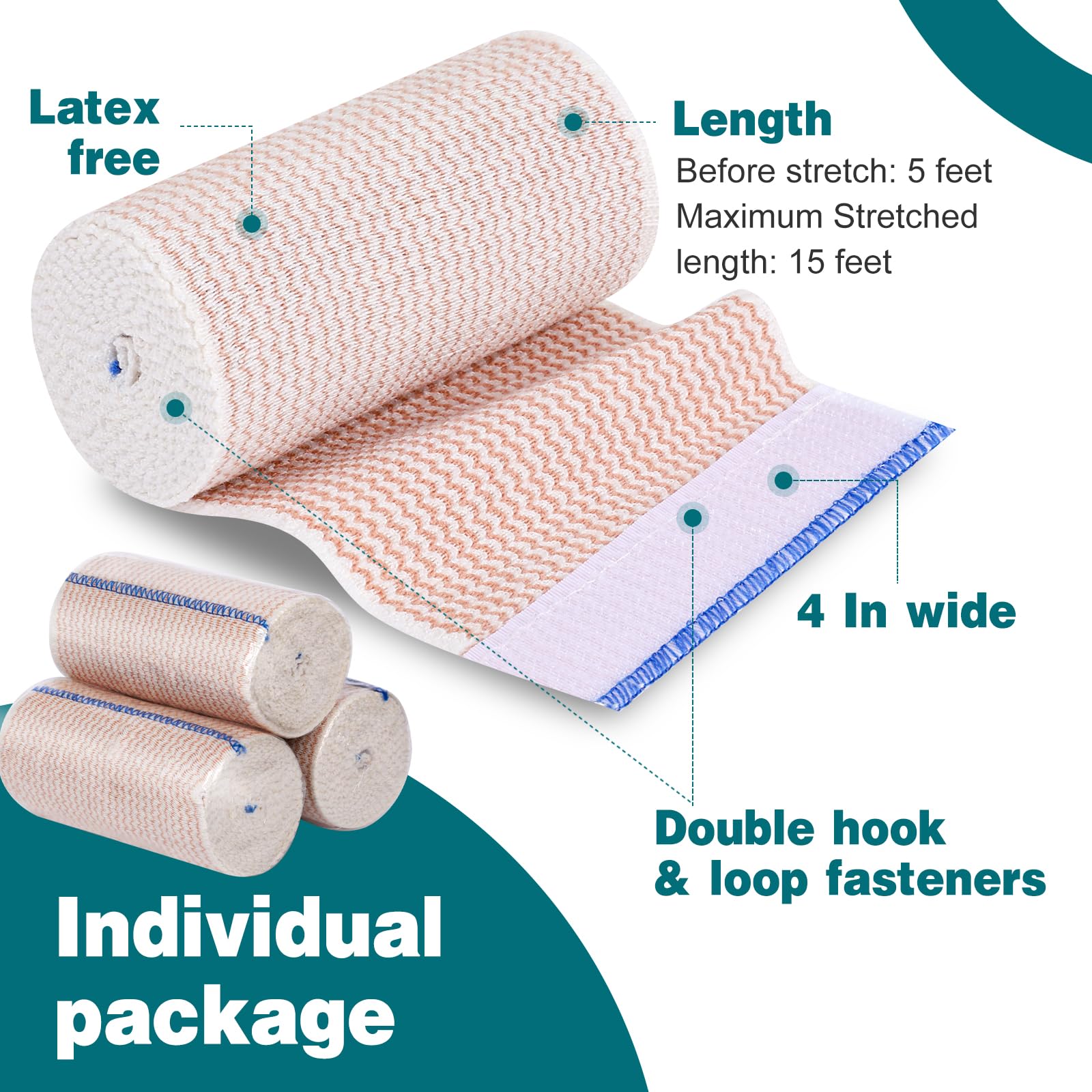 AZEN Premium 8 Pack Elastic Bandage Wrap 4 Inch, Compression Wrap Bandage for Legs, Lymphedema Wraps for Legs, Ankle, Knee, Tummy, Body, Latex-Free — Amazon image 2