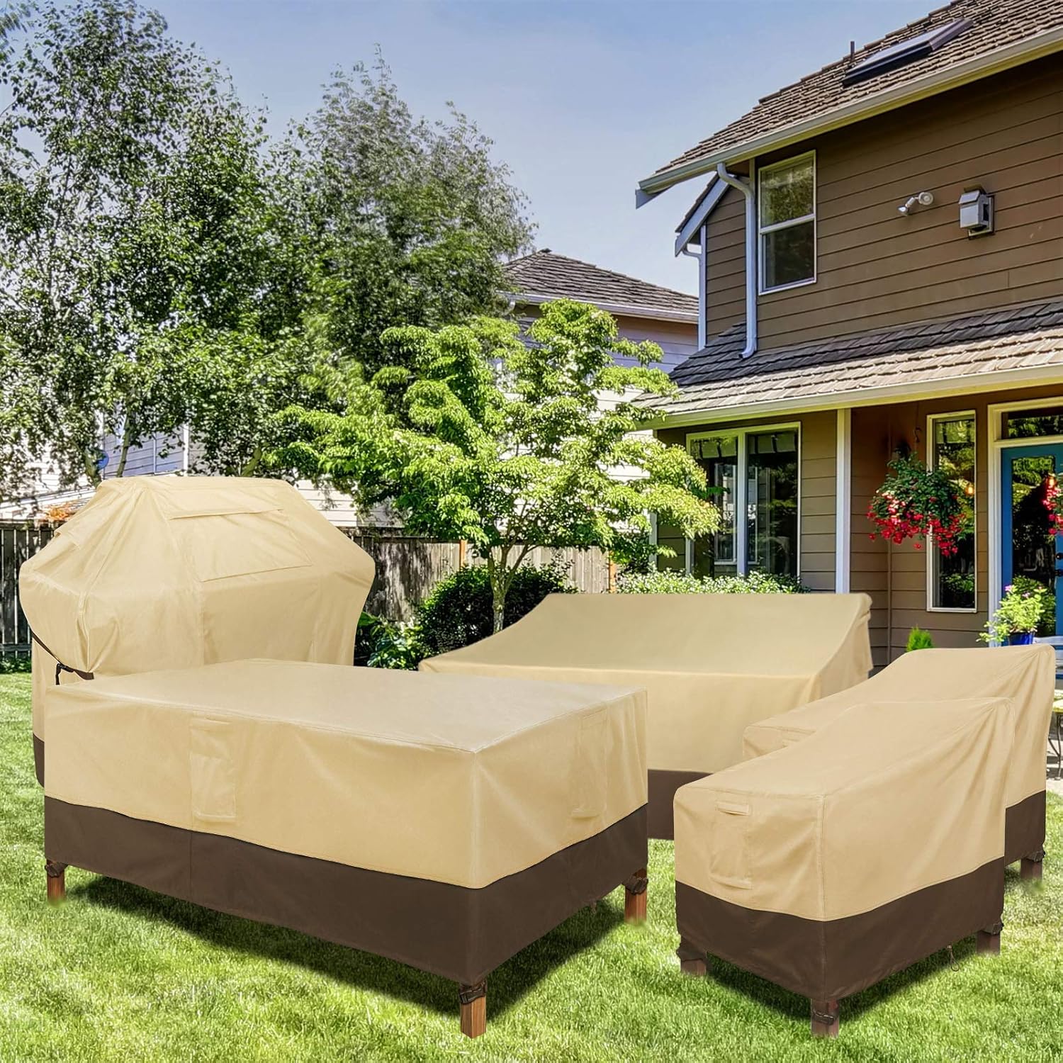 Kikcoin Rectangular/Oval Patio Table Cover, 100% Waterproof Outdoor Furniture Covers 72" Wx 44" Dx 23" H, 600D UV-Coated Heavy Duty Ultra-Durable Outdoor Table Cover for All Weather, Khaki & Brown : Patio, Lawn & Garden