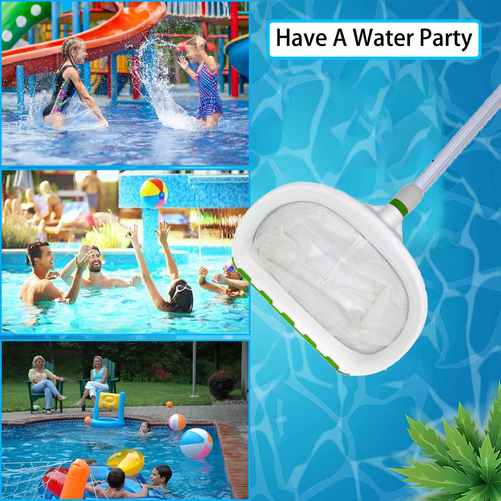 SRHIMEOS Retino per Piscina con aste telescopiche, Retino Pulizia Piscina, Retina Foglie Raccogli, Retino Piscina Professionale per Pulizia Piscina Foglie e Detriti
