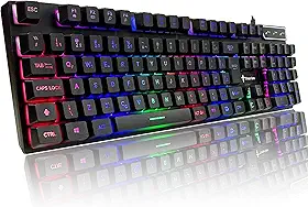 Titorion Teclado Gamer Semi Mecânico USB RGB Compatível com PC Computador Videogame Cor Preto e Branco - TE001