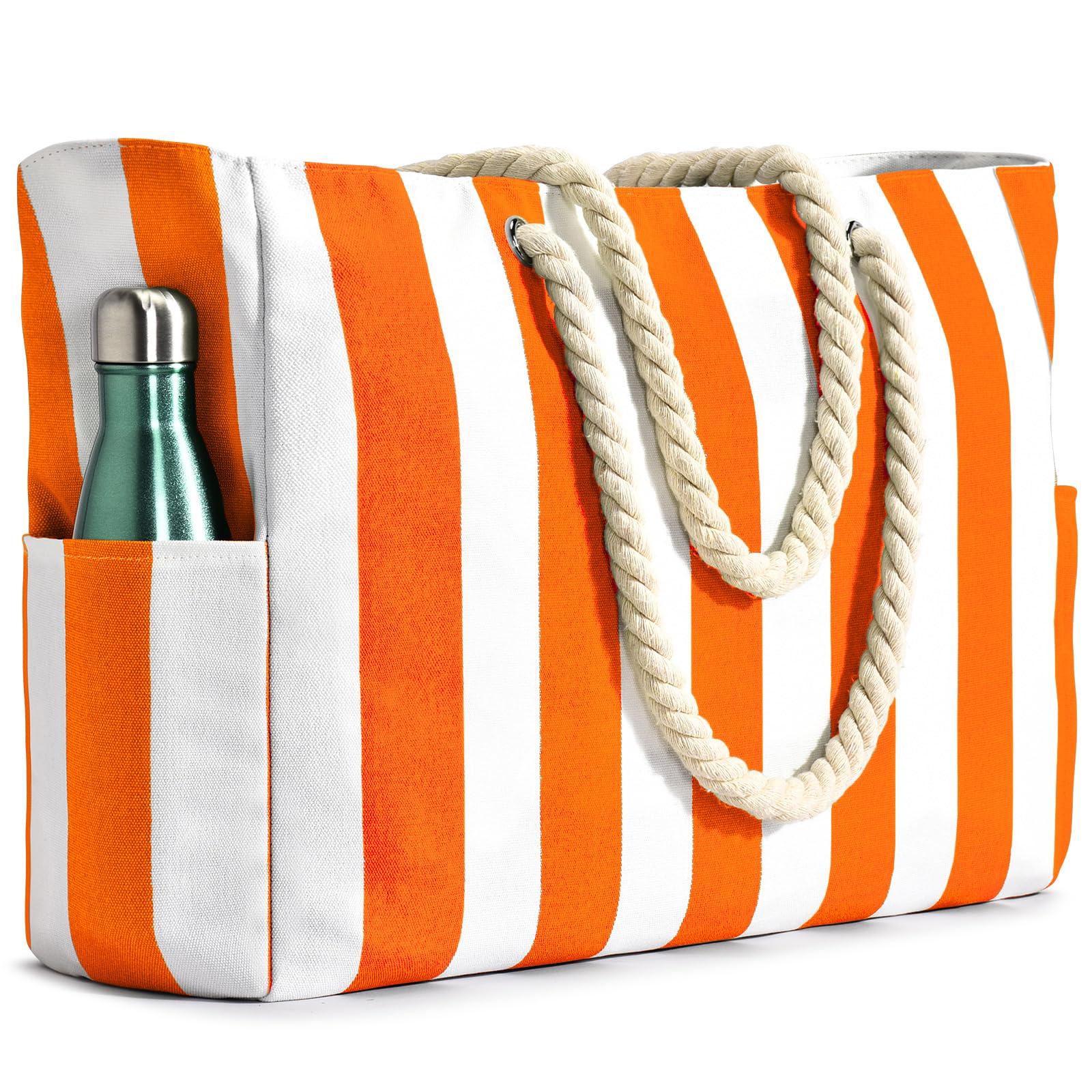 Beach Bags for Women, Pool Bag Waterproof Sandproof Beach Bag Large Beach Swim Bag with Zipper Stripe Beach Bag Tote