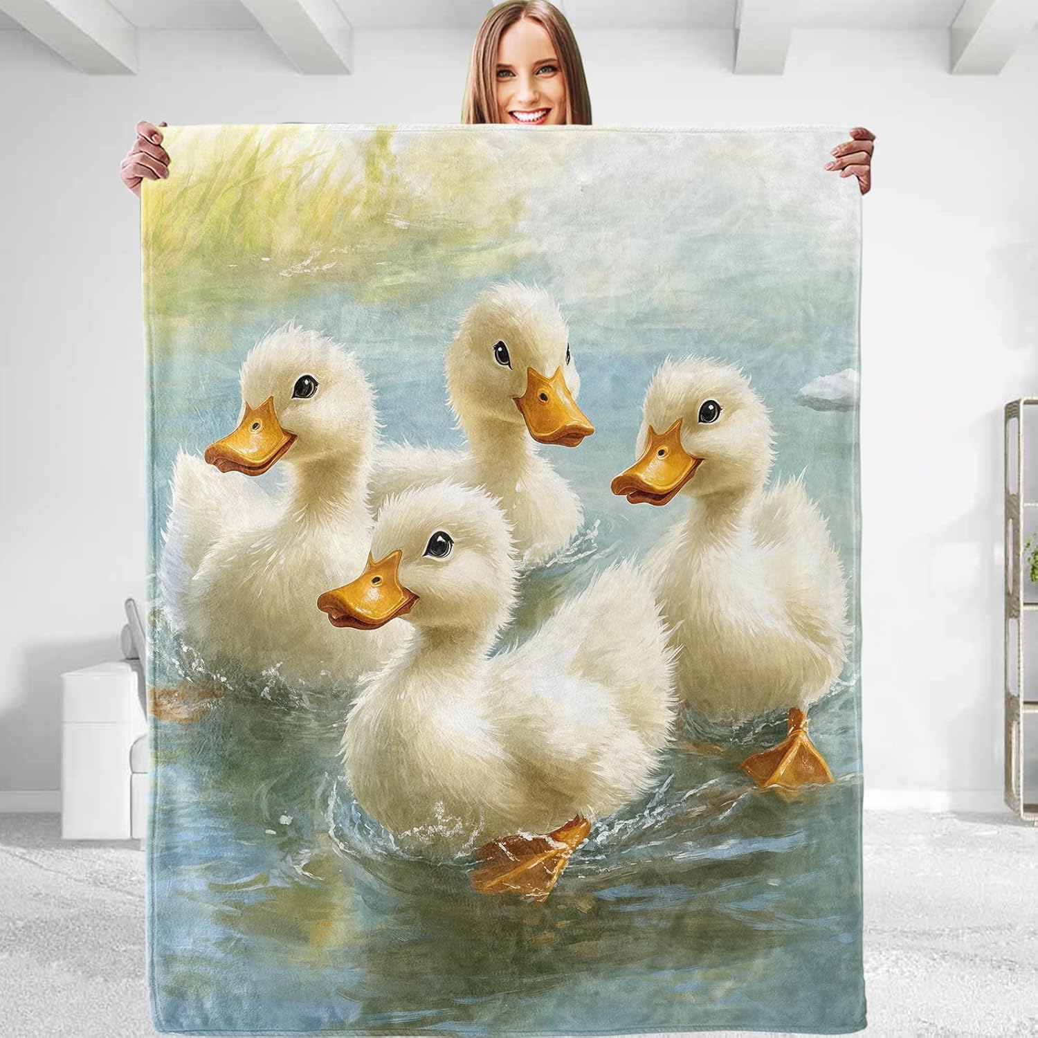 Adorable Duck Blanket,Rustic Decorative Throw with Adorable Duckling on Water,Lightweight Flannel Blankets for Farmhouse,Picnic,Camping,Ideal Gifts for Kids Farm Animal Lovers 50"x60"