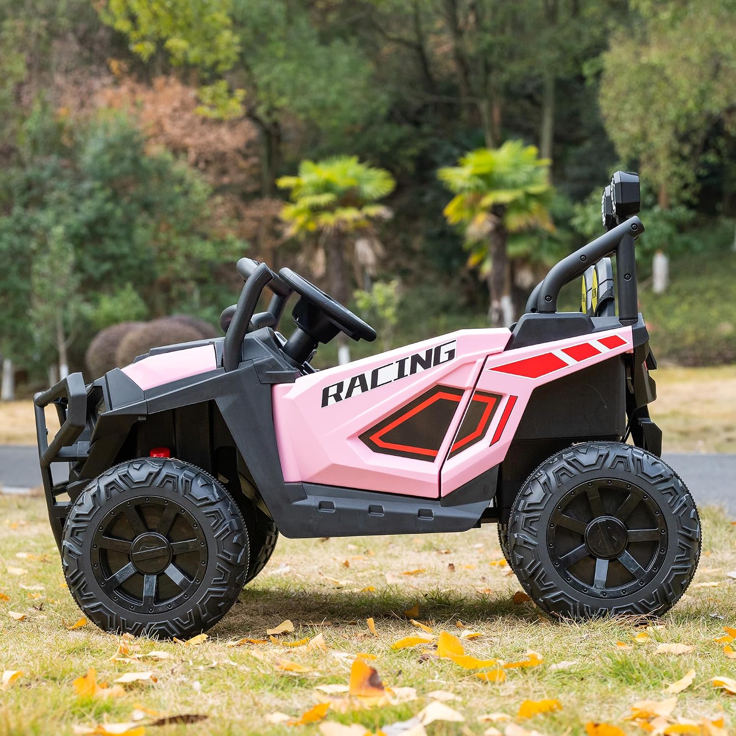 24V 2 Seater Ride On UTV for Girls, Large Off-Road Electric Buggy Car with Remote Control, 4-Wheel Suspension, Bluetooth Music, LED Searchlights, 3 Speeds, Safety Belt for Kids, Pink