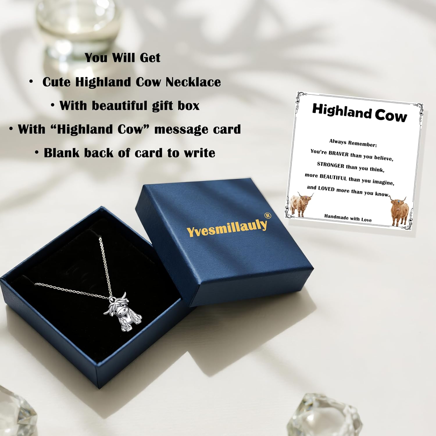 Cute Highland Cow Pendant Necklace for Women, Highland Cow Lovers Gift, Inspirational Jewelry Gift for Birthday Christmas Mother's Day - Image 7