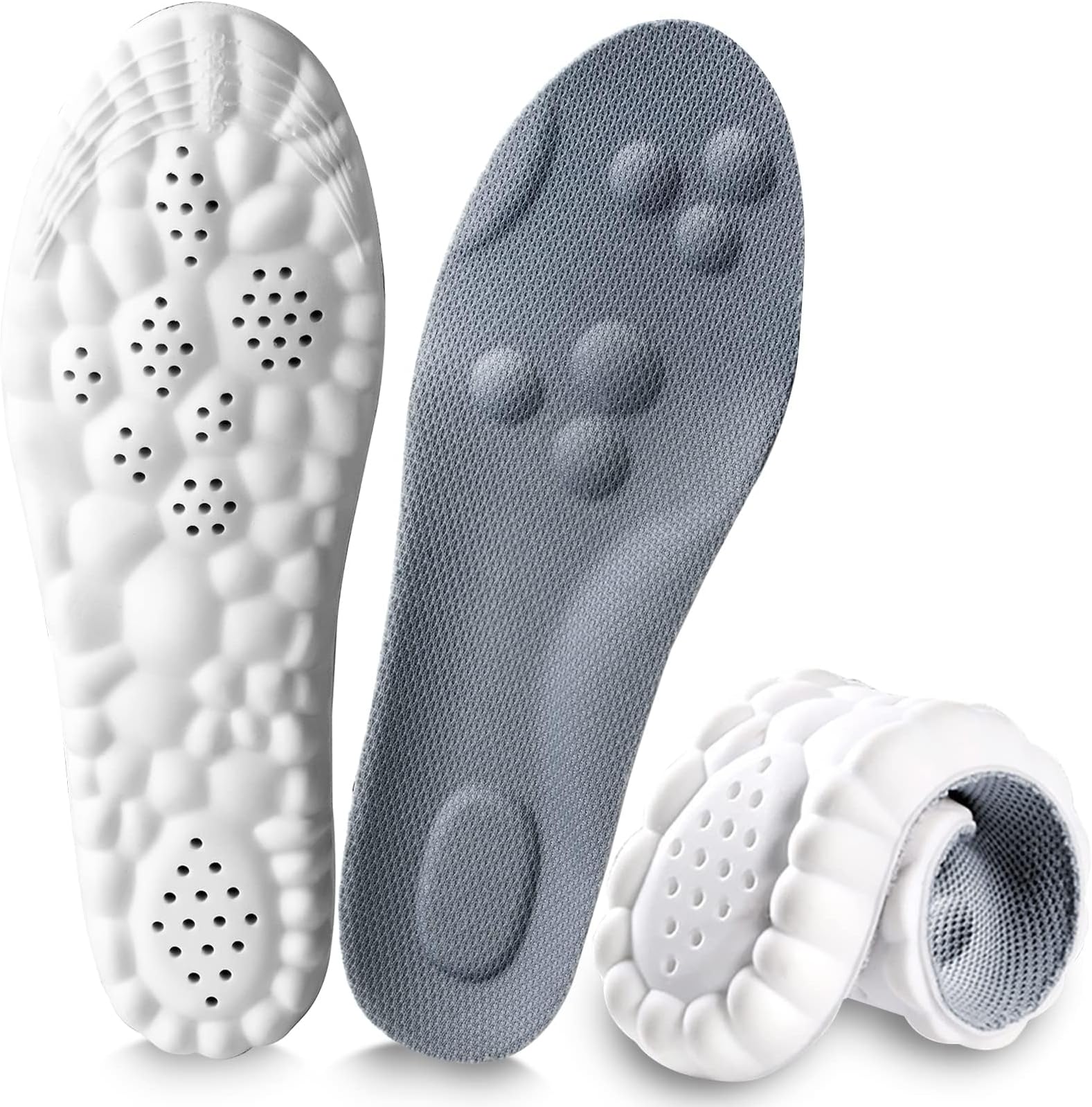 4D Cloud Insoles for Men and Women, Arch Support Insoles, Memory Foam Insoles, Shock Absorption and Cushioning Sports Shoe Insoles for Foot & Joint Support (X Men 9-10 | Women 10-11, Gray)