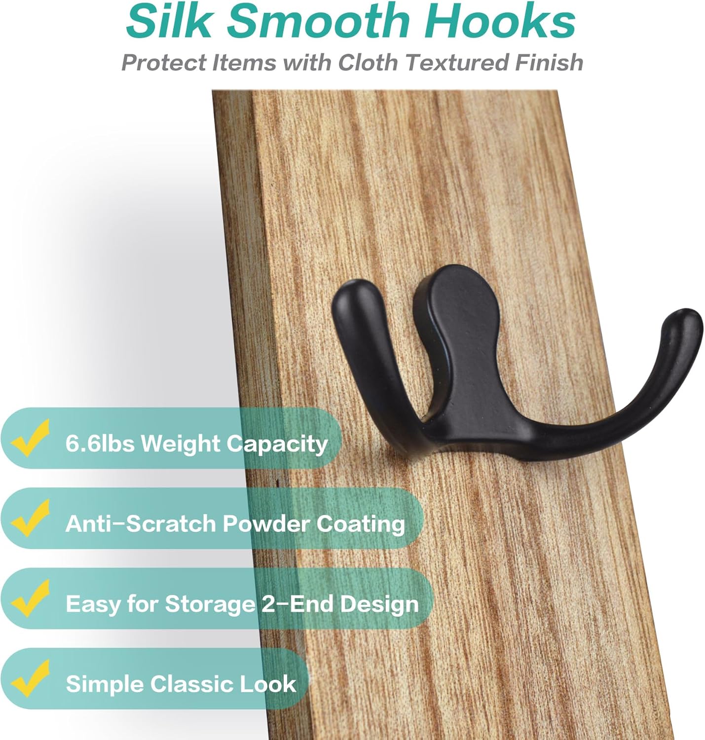Wooden Key Hook Holders - 2 Set 10 Hooks Vertical Wall Key and Leash Hanger - Adhesive Screw Dual Mounting Small Hanging Organizers for RV Interior Entryways Hallway Door Garage Car Workshop (Black)