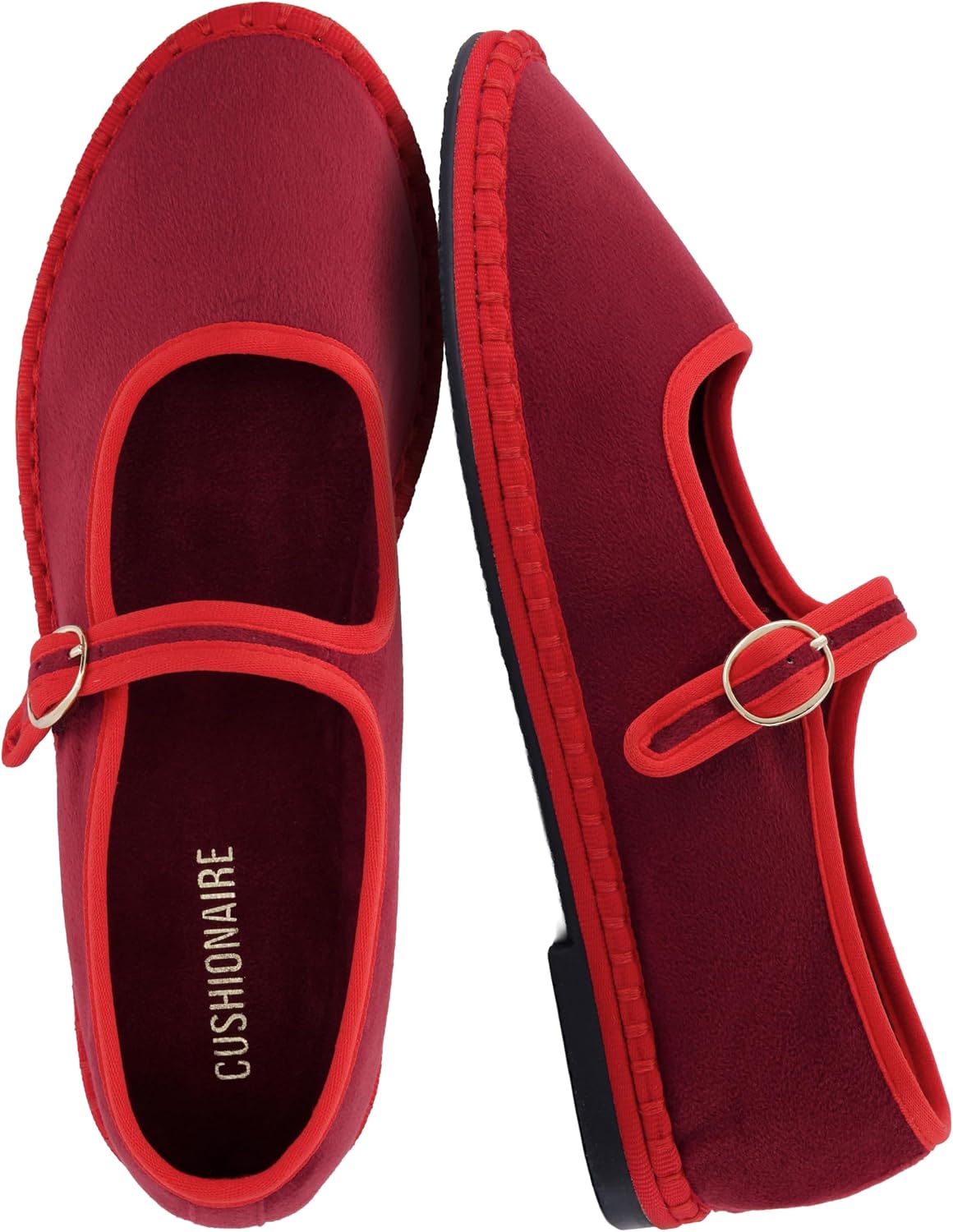 CUSHIONAIRE Missy Mary Jane Ballet Flats for Women, Breathable Lightweight Womens Flats with Adjustable Buckle and Cushioned Memory Foam