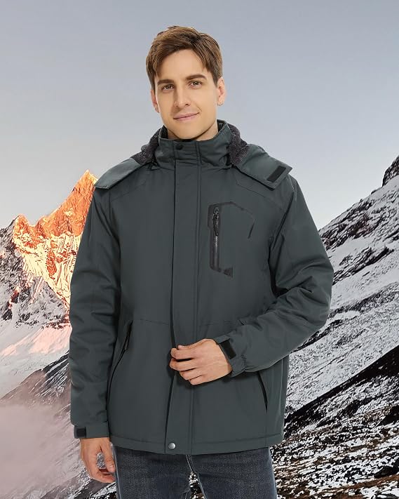 Heated Jackets for Men with 18400mAh 12V Battery Pack Included, Mens Heated Jacket with Fur Lining