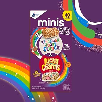 General Mills Cereal Lucky Charms and Cinnamon Toast Crunch Mini Cereal Treat Bars Variety Pack, 40 Ct, 20 oz