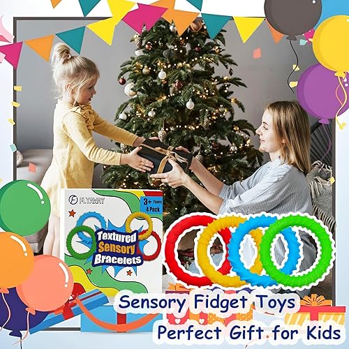 Miniatura 6 de Pulseras sensoriales masticables para niños y niñas, paquete de 4 pulseras sensoriales para niños con autismo, TDAH, ansiedad, textura suave, ayuda