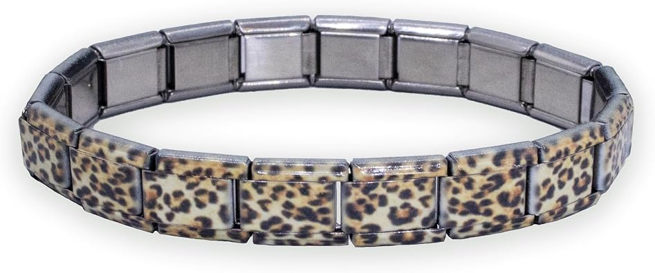 Fablinks Italian Charm Bracelet, Animal Print Bracelets with 9mm Charms, Stainless Steel Jewelry for Women, Cheetah Leopard Zebra Tiger Jewellry