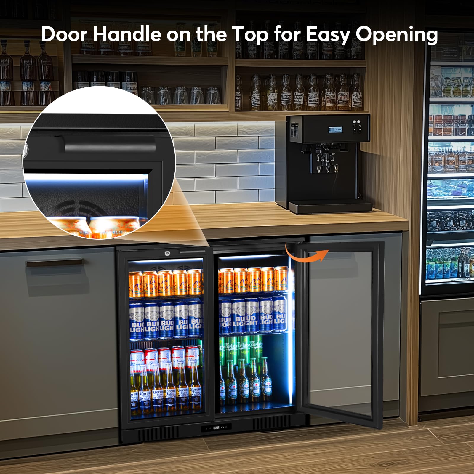 FoMup Back Bar Cooler Undercounter Beverage Refrigerator with Glass Door, Commercial Display Fridge for Beer Drink Soda with Temperature Control, 7.2Cu. Ft. Large Capacity, Black on Fridge.com