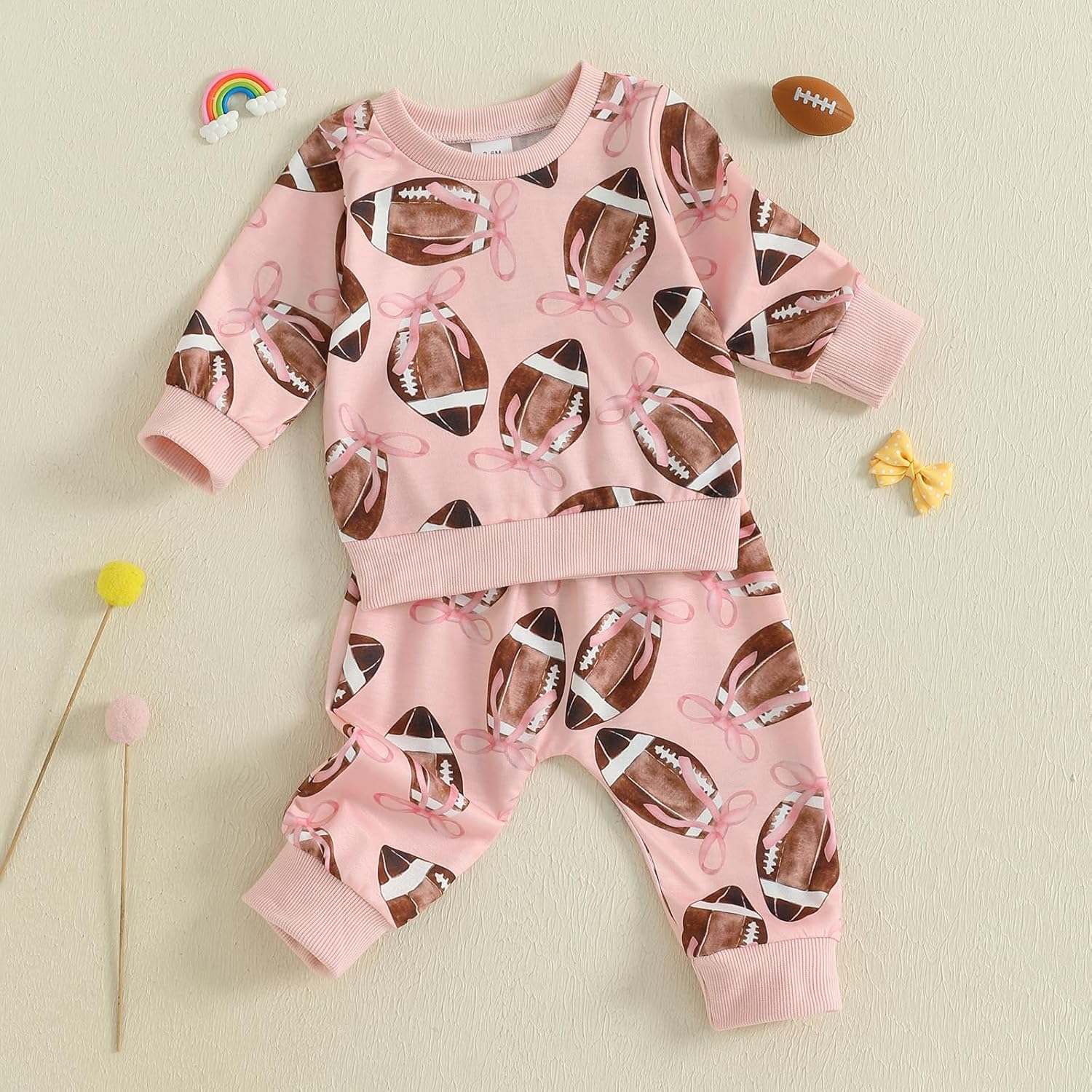 Toddler Baby Girls Football Outfit Funny Rugby Bow Print Sweatshirt Top Pants Set 2Pcs Fall Sport Pullover Clothes - Image 5