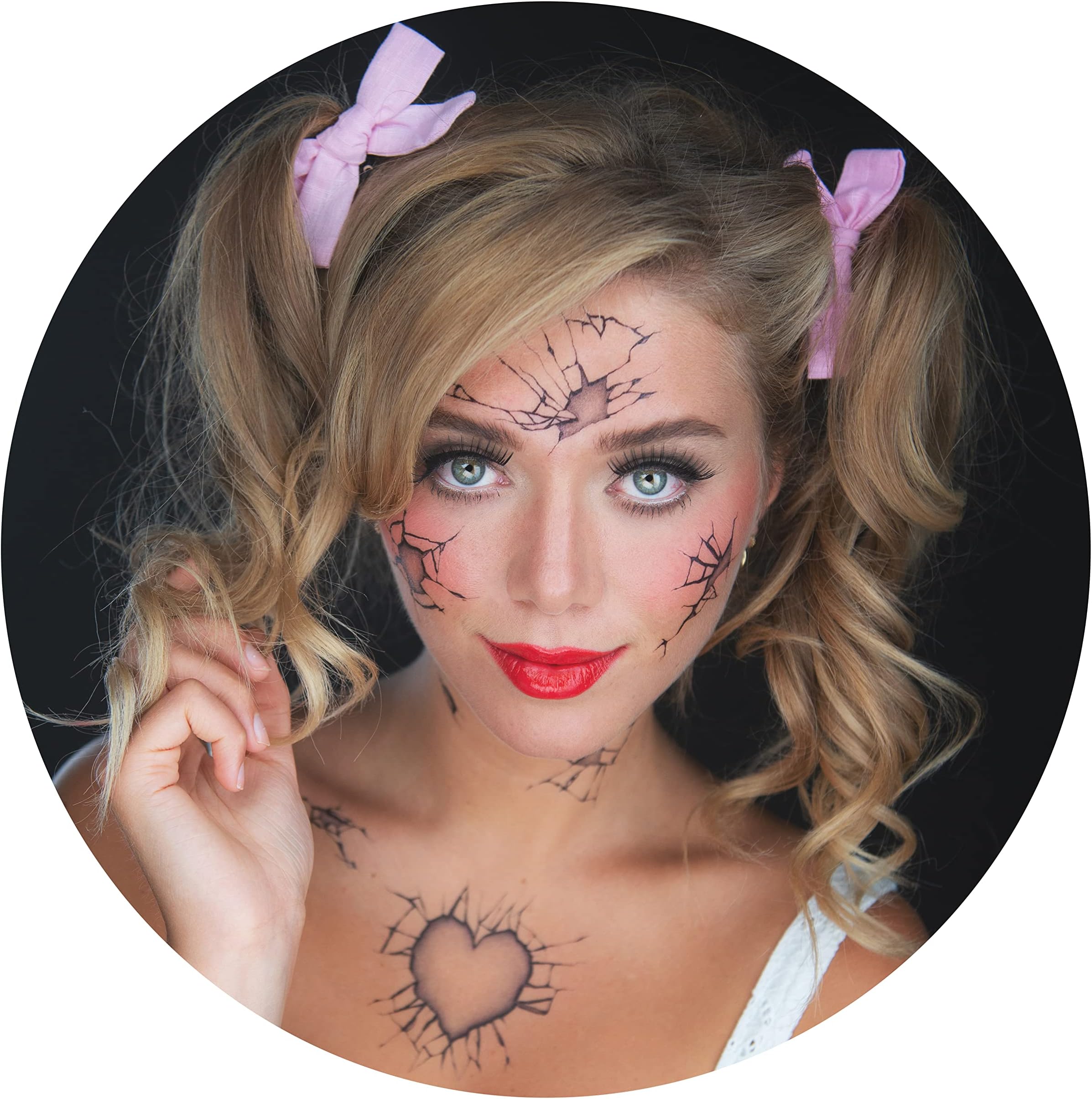 2 x Broken Doll Temporary Tattoo Halloween Costume for Men and Women, Adult, Face Sticker