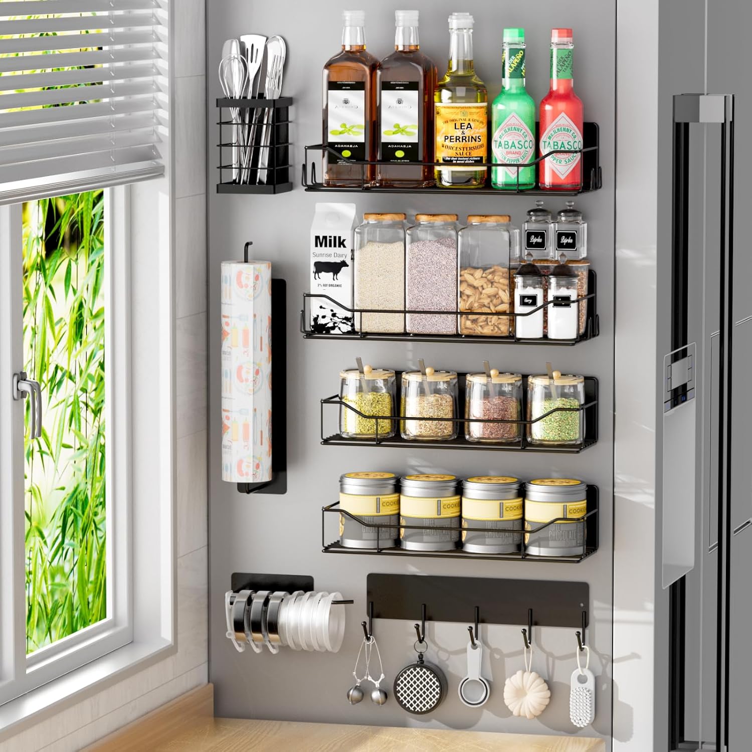 8-Pack Magnetic Spice Rack for Refrigerator & Kitchen Organization