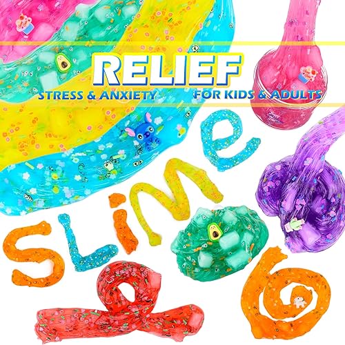 Miniatura 3 de Paquete de 7 unidades de slime transparente con cubos de gelatina, sandía, aguacate, limón, rosa, azul, limo transparente, juego de limo de cristal