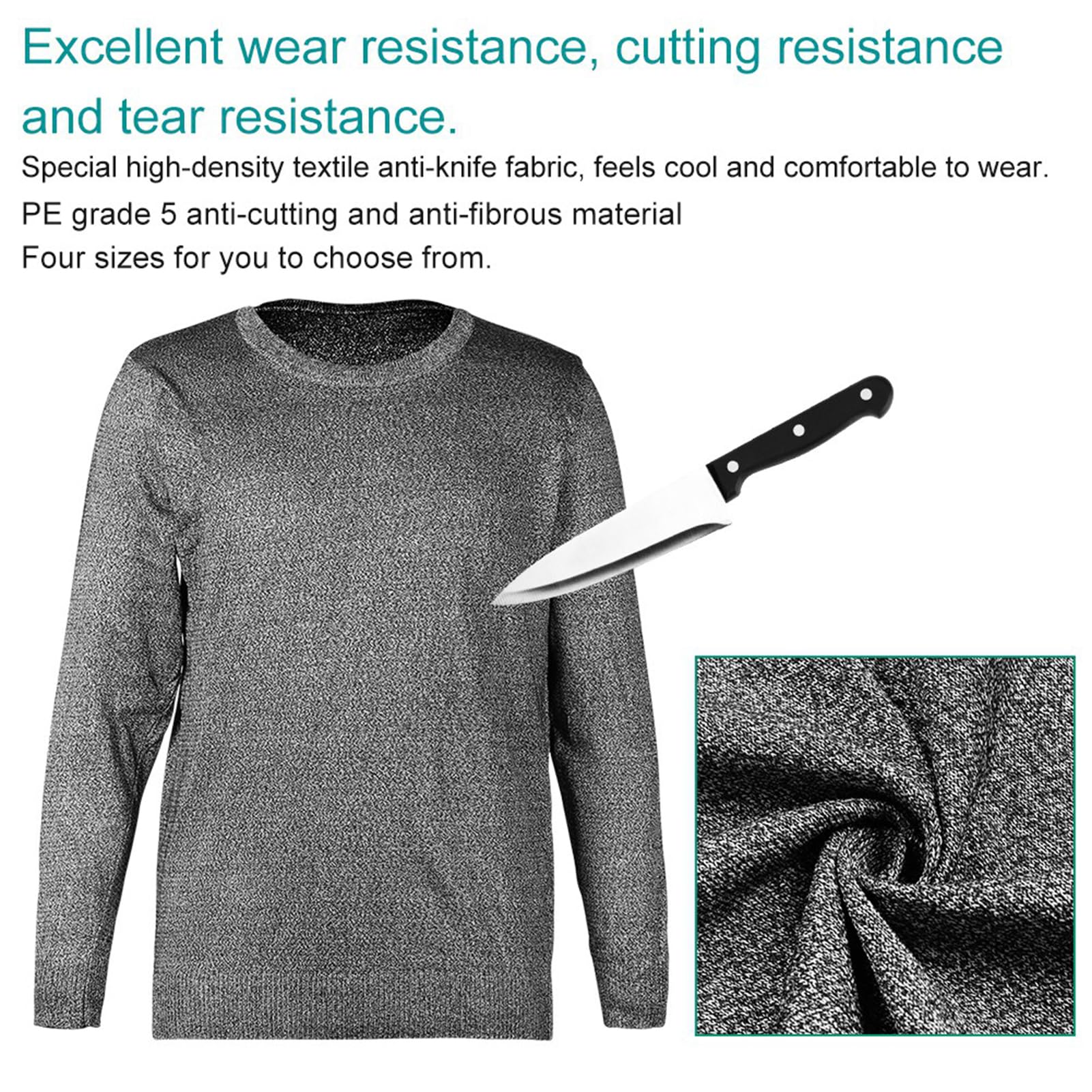 Camiseta Resistente a Cortes Ropa Anti-Corte Resistente a Cortes Equipo de protección de Nivel 5 Cuello Redondo Manga Larga Chaleco a Prueba de Cortes de 5 Niveles(XXL)