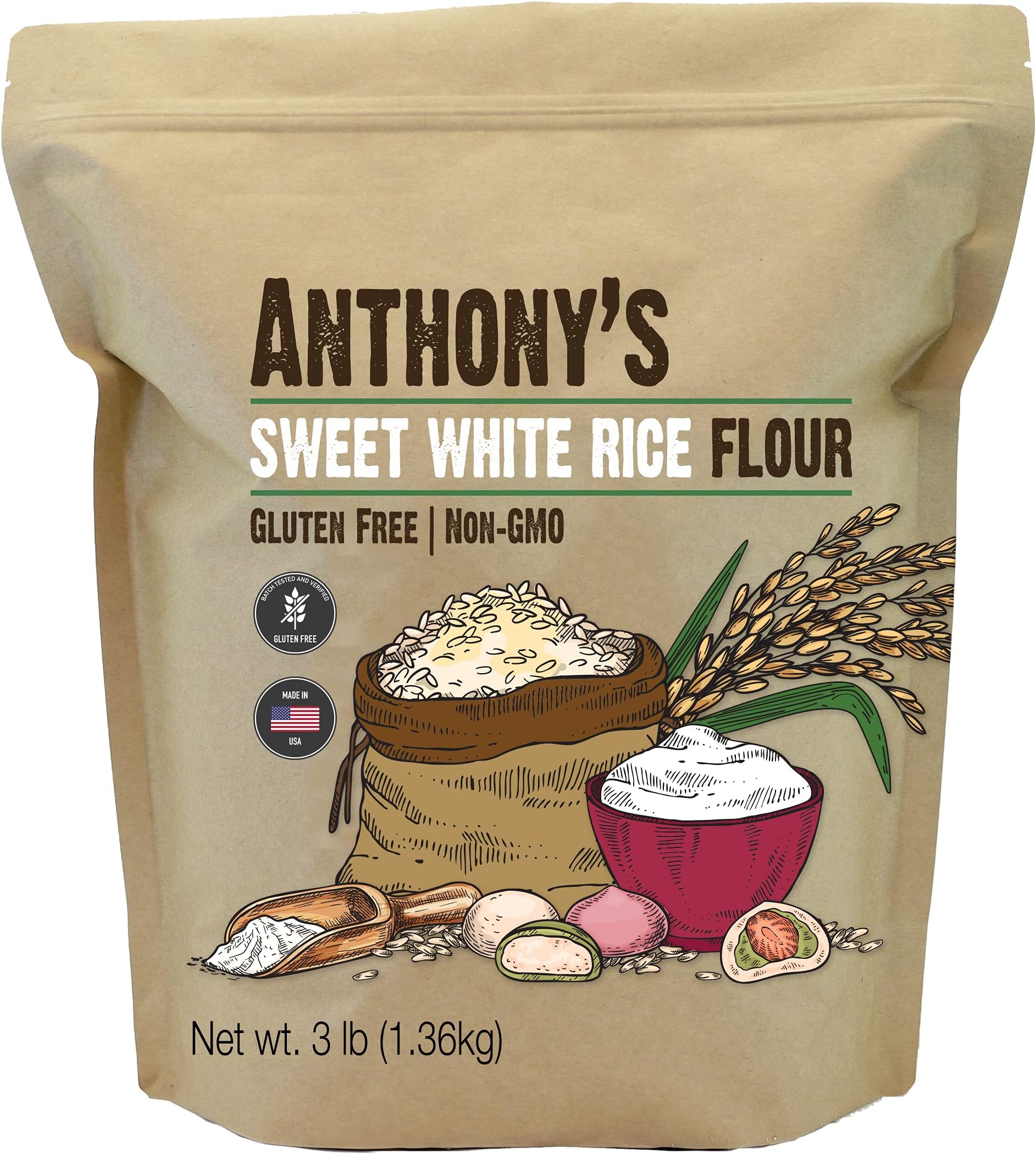 Amazon.com : Anthony's Premium White Rice Flour, 3 lb, Gluten Free, Non ...