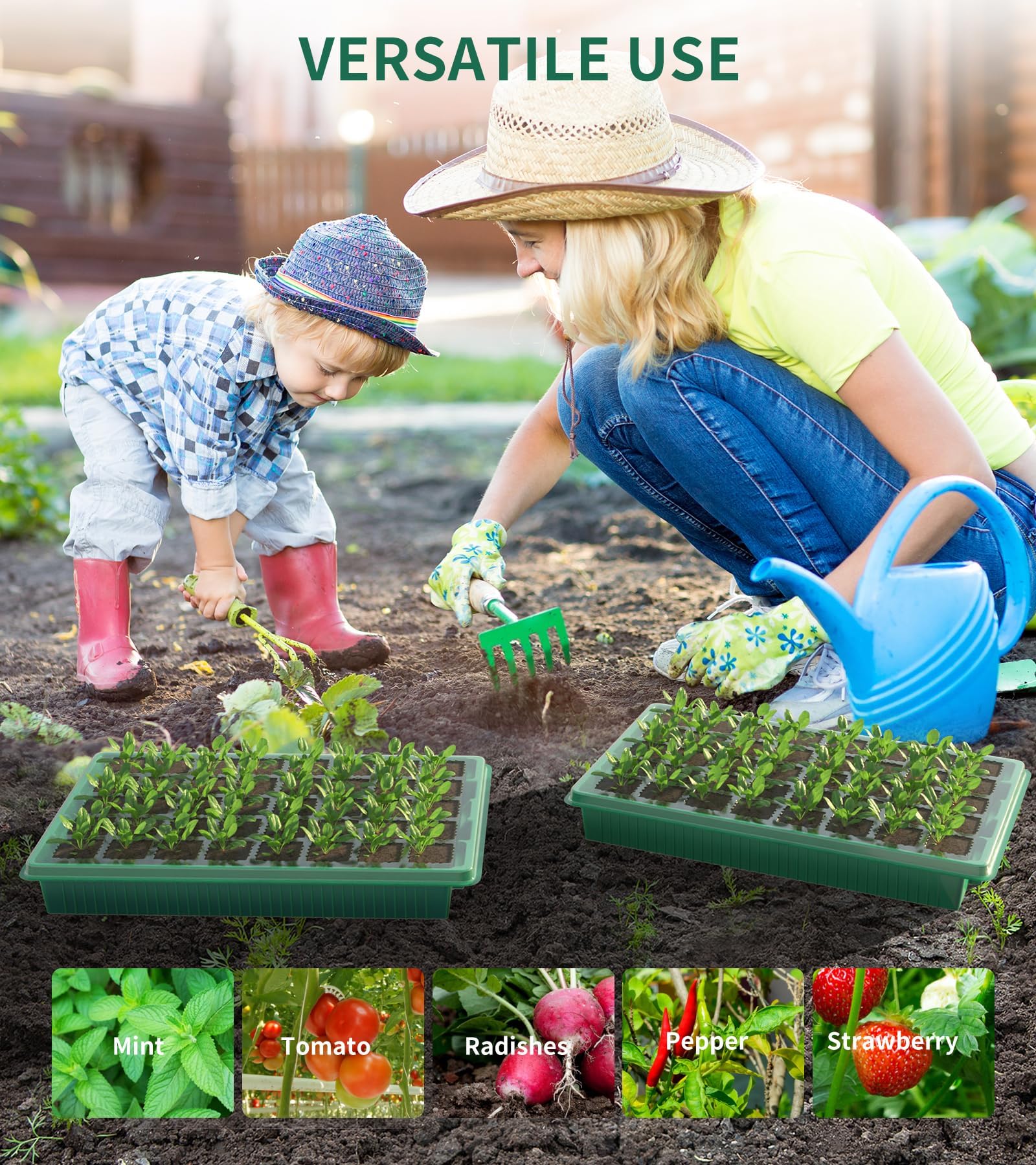 Bandeja de inicio de semillas, 80 celdas, bandejas de inicio de plántulas con luz de crecimiento y cúpula de humedad, kit de germinación de semillas reutilizable para jardinería en interiores
