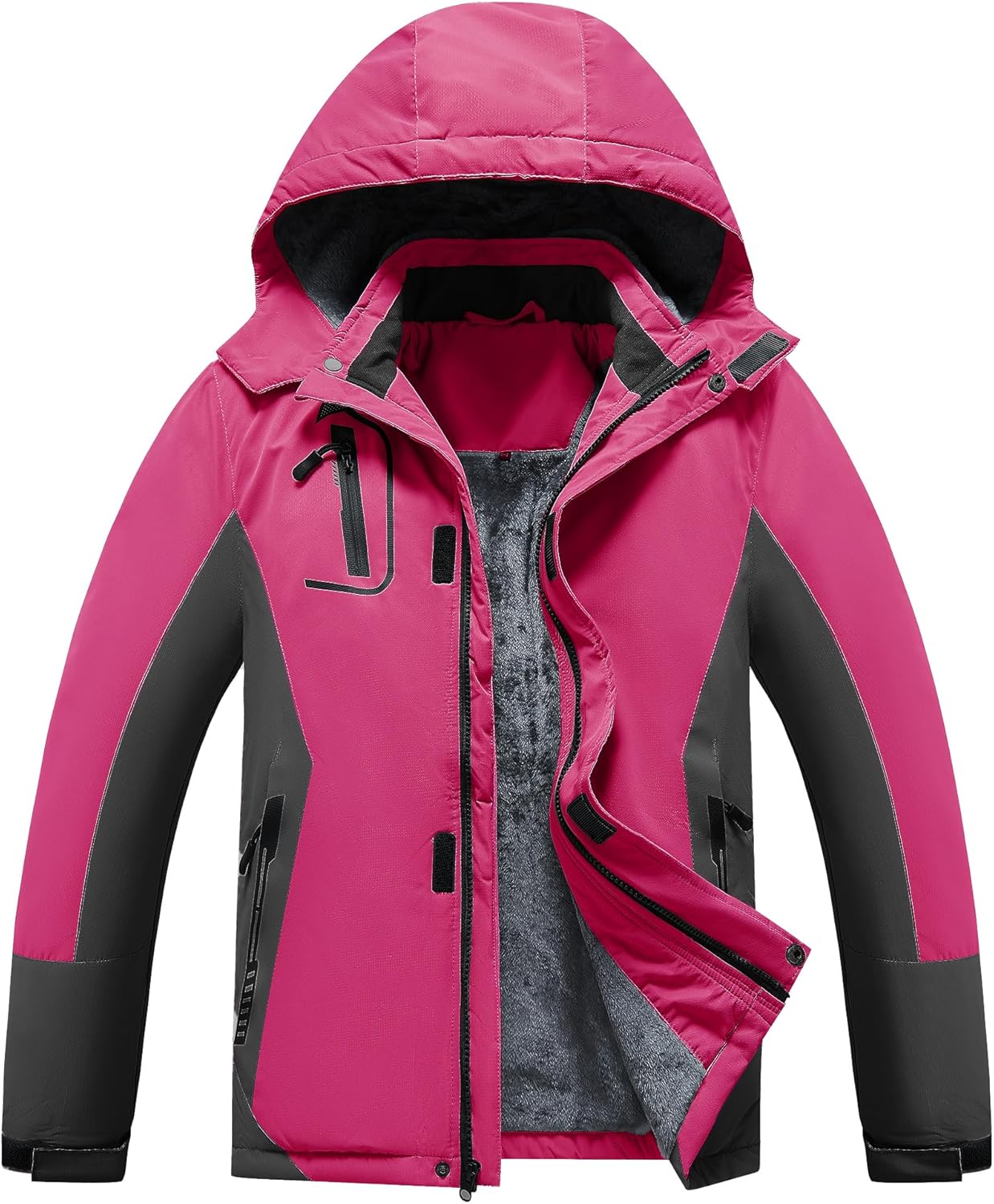 Kid's Waterproof Ski Jacket Warm Fleece Lined Hooded Boy's and Girl's Winter Jacket Breathable Removable Coat