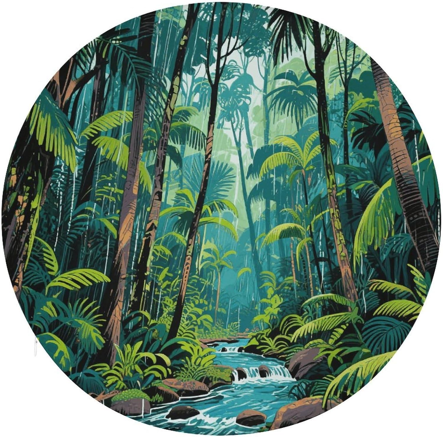 Tropical Rainforest Round Cushion Memory Foam Seat Cushions 15In Comfort Meditation Floor Pillow Anti Slip Soft Stool Cushion Chair Pad for Tatami Living Room Yoga