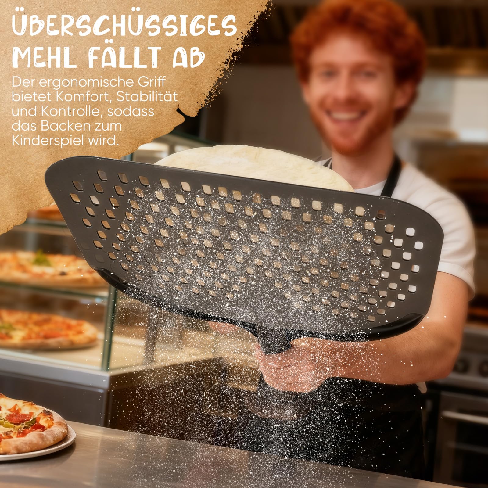 Pala per pizza [38,5 x 30,5 x 72,5 cm), pala per pizza in alluminio nero, non si attacca grazie al rivestimento antiaderente per forno e pietra per pizza