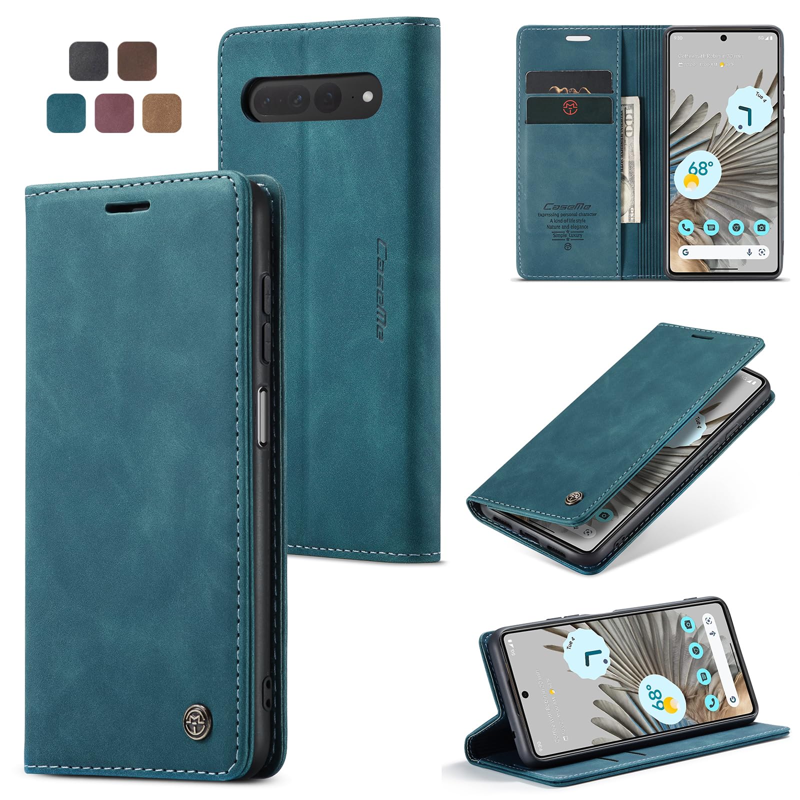 Housse premium en cuir PU bleu vert stylée et durable pour Google Pixel 7 Pro
